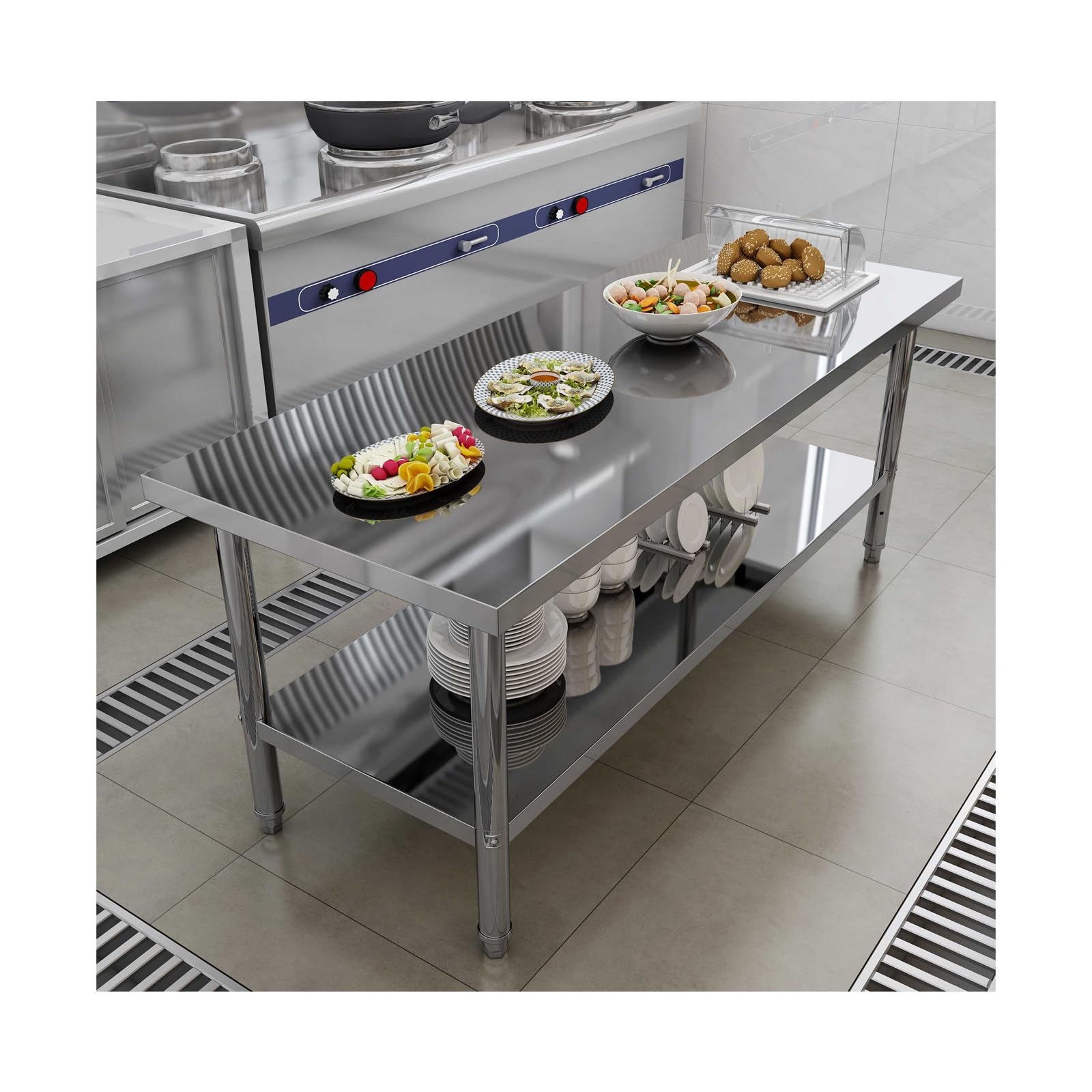 kitchen prep table, Commercial Table，Kitchen ，Multi-Layer Design, Polished and Smooth, Stable Load-Bearing(130 * 60 * 80cm/51.1 * 23.6 * 31.5in)