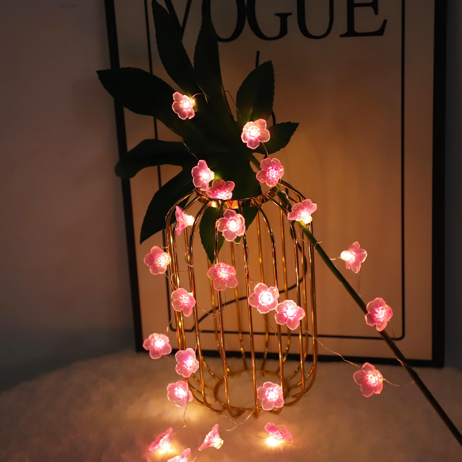 Auting Guirnalda de luces LED con diseño de flores de cerezo, 2 m, guirnalda de flores, guirnalda con 20 luces LED, batería con función de temporización, cadena de luces para decoración de primavera