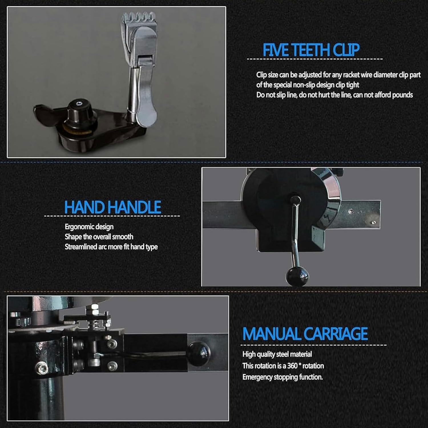 Incordatrice per racchette da tennis, strumento manuale da tavolo con velocità di trazione regolabile, doppia scala kg/libbra e accessori resistenti