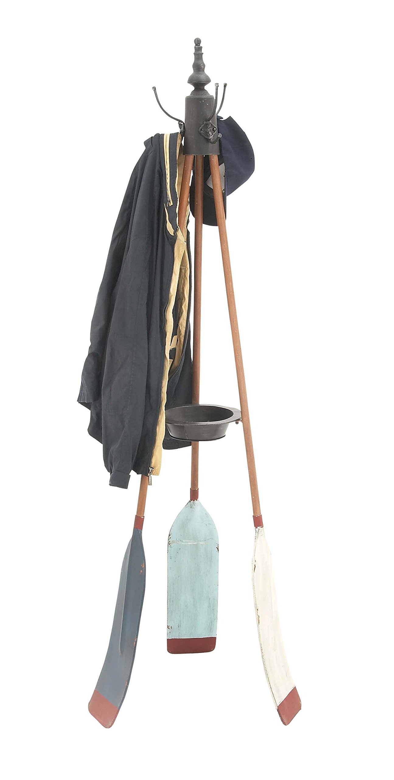 Benzara 56042 Rowing Oar Coat Rack with Multiple Hooks, 16x69x16, Brown