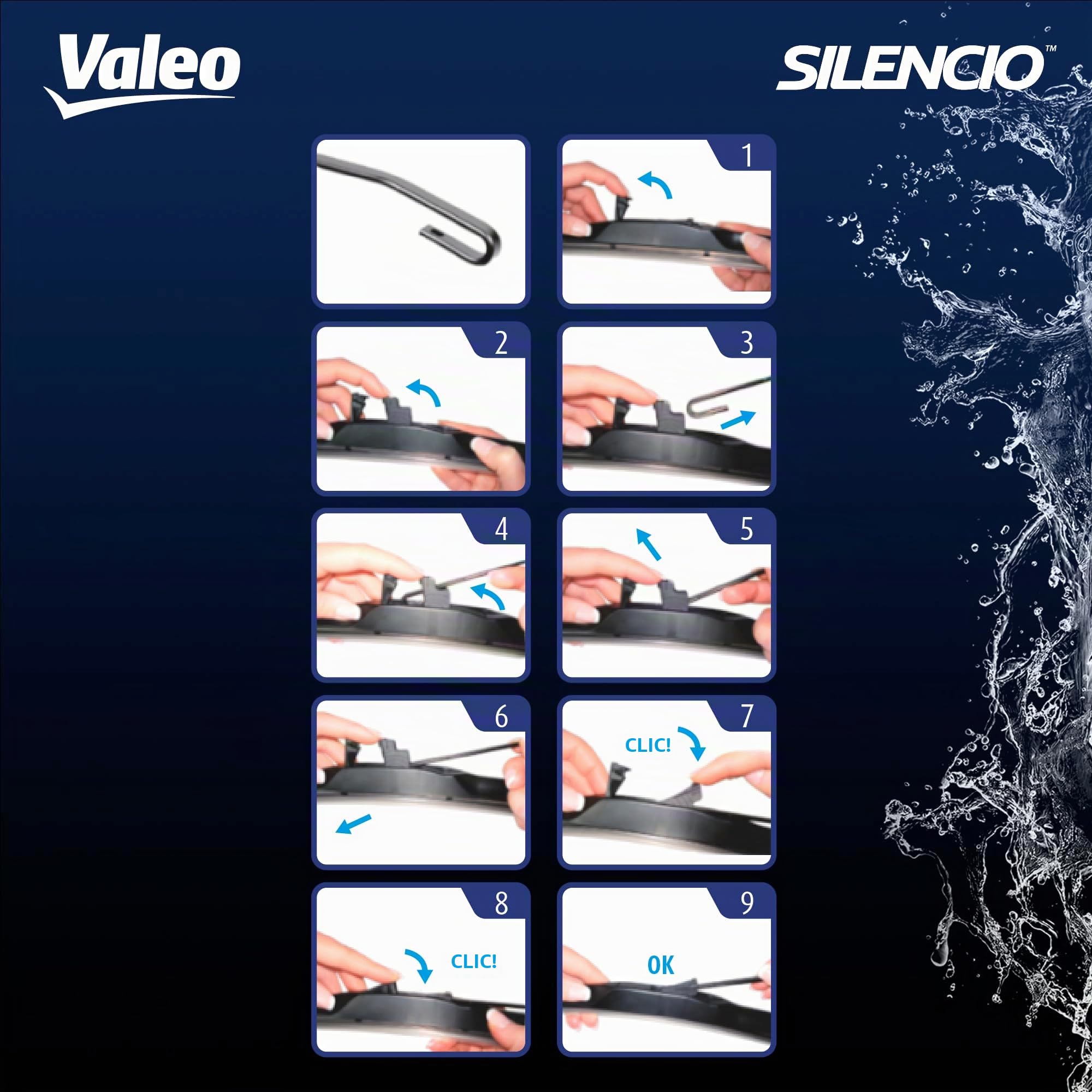 VALEO Silencio - Coppia di Spazzole Tergicristallo Premium Ibride per la Sostituzione del Ricambio Originale per Tutte le Stagioni VH134 + VH124 - Anteriore, Lunghezze: 650mm + 400mm - 574734 + 574724