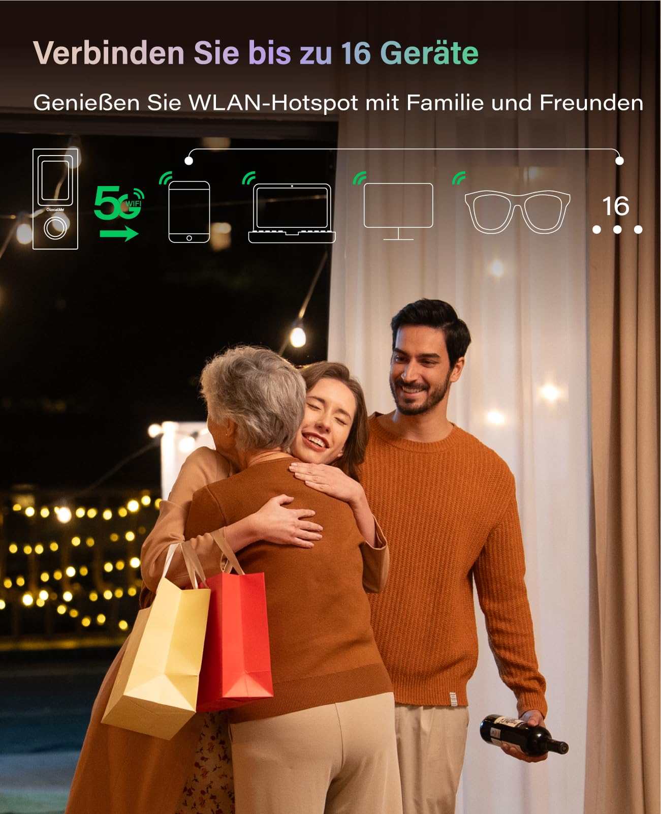 GlocalMe Numen Air Mobiler WLAN Router 5G, Keine SIM-Karte nötig, 5G LTE Hotspot mit 30GB europäischem Datenpaket, Unterstützt 16 Geräte gleichzeitig, 5400 mAh Akku, Reise- oder Heim-WLAN-Hotspot