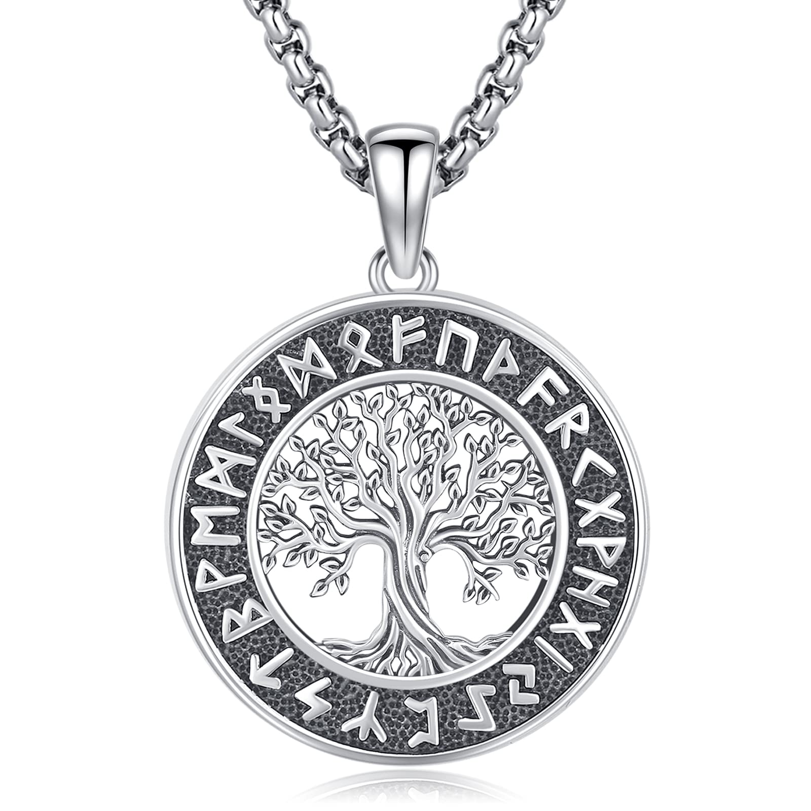 Eusense Wikinger Schmuck 925 Silber Viking Halskette Geschenke Amulett Nordische Mythologie Anhänger Geschenk für Herren Damen