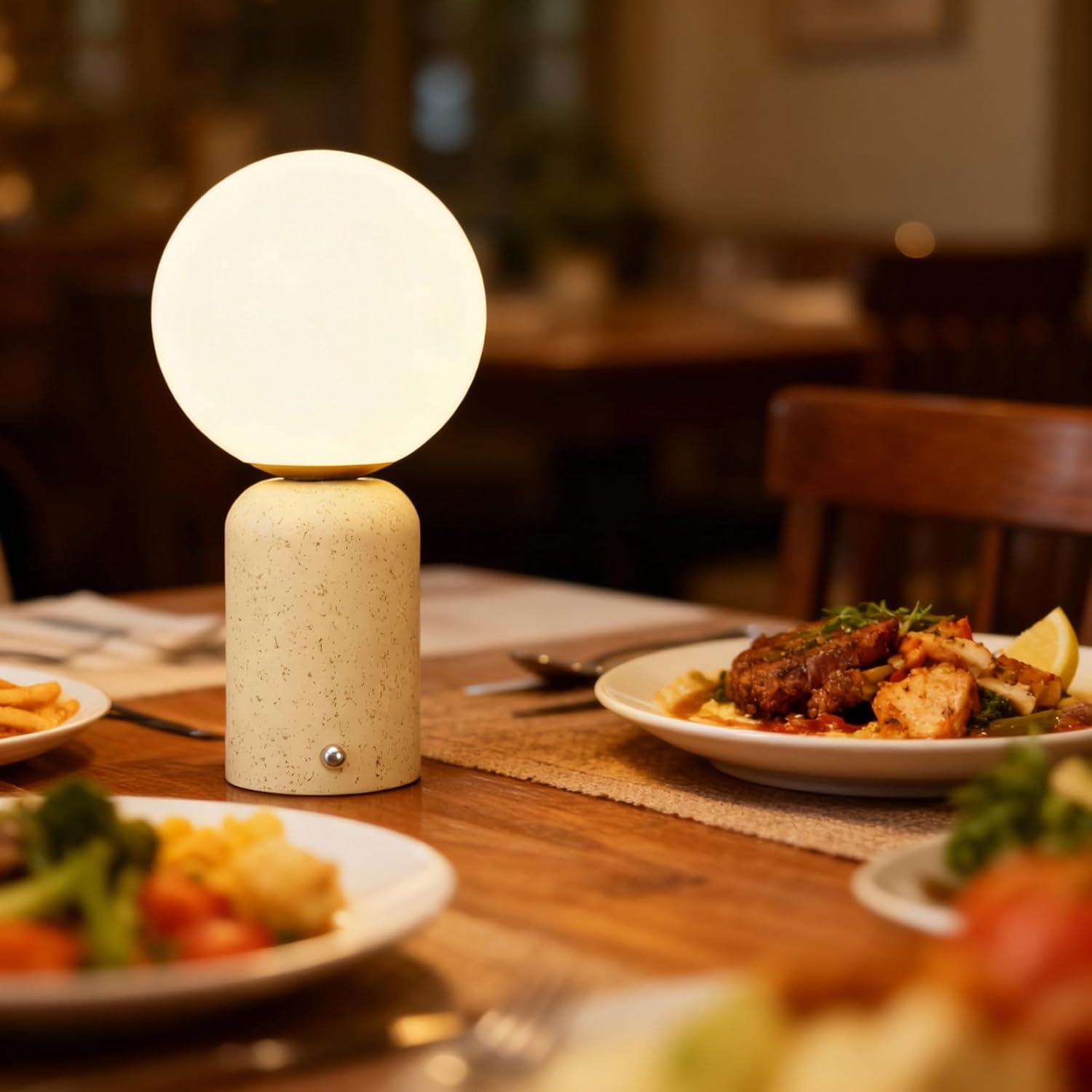 10.6 inch Mushroom Lamp, Cute Cordless Rechargeable Table Lamp with Glass Shade, 3 Color Temps LED Dimmable Ambient Lighting, Small Retro Touch Bedside Light for Decor, Resin Base.