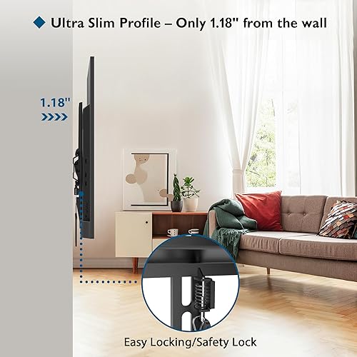 Miniatura 4 de BONTEC Soporte de pared para TV de perfil bajo inclinable para televisores LCD LED OLED de 23-60 pulgadas, capacidad de carga de soporte ultra