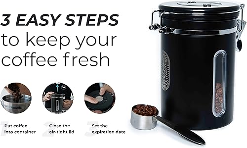 Miniatura 5 de ALPACA VENTURES Recipiente de café de acero inoxidable, recipiente hermético para almacenamiento de alimentos de cocina con seguimiento de fecha,