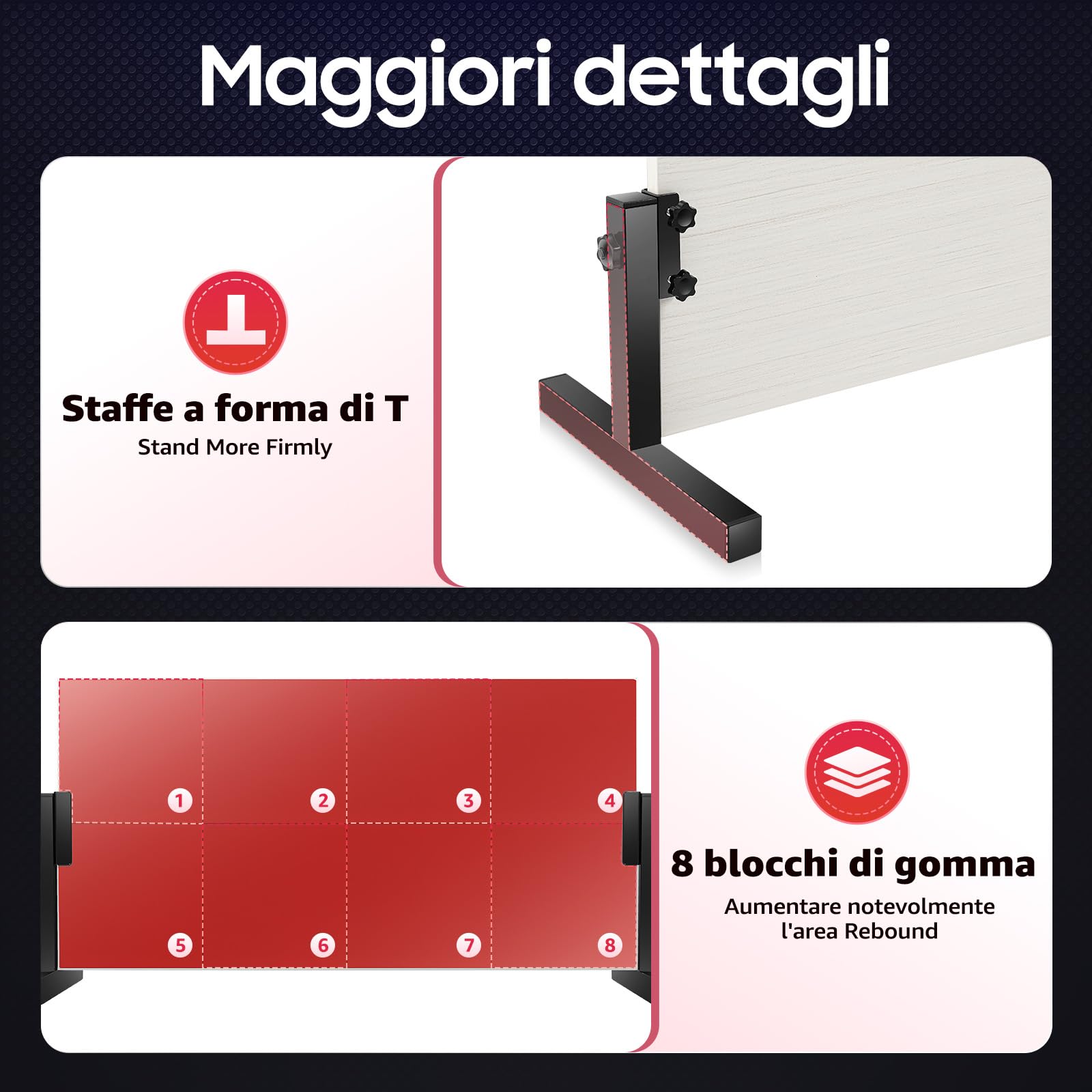 Ping Pong Rebounder, Tavola da Rimbalzo da Tennis con 8 Gomme Rosse， Regolazione Dell'angolo a 360°, Attrezzatura per L'allenamento Tennis Ufficio Palestra Centro Sportivo