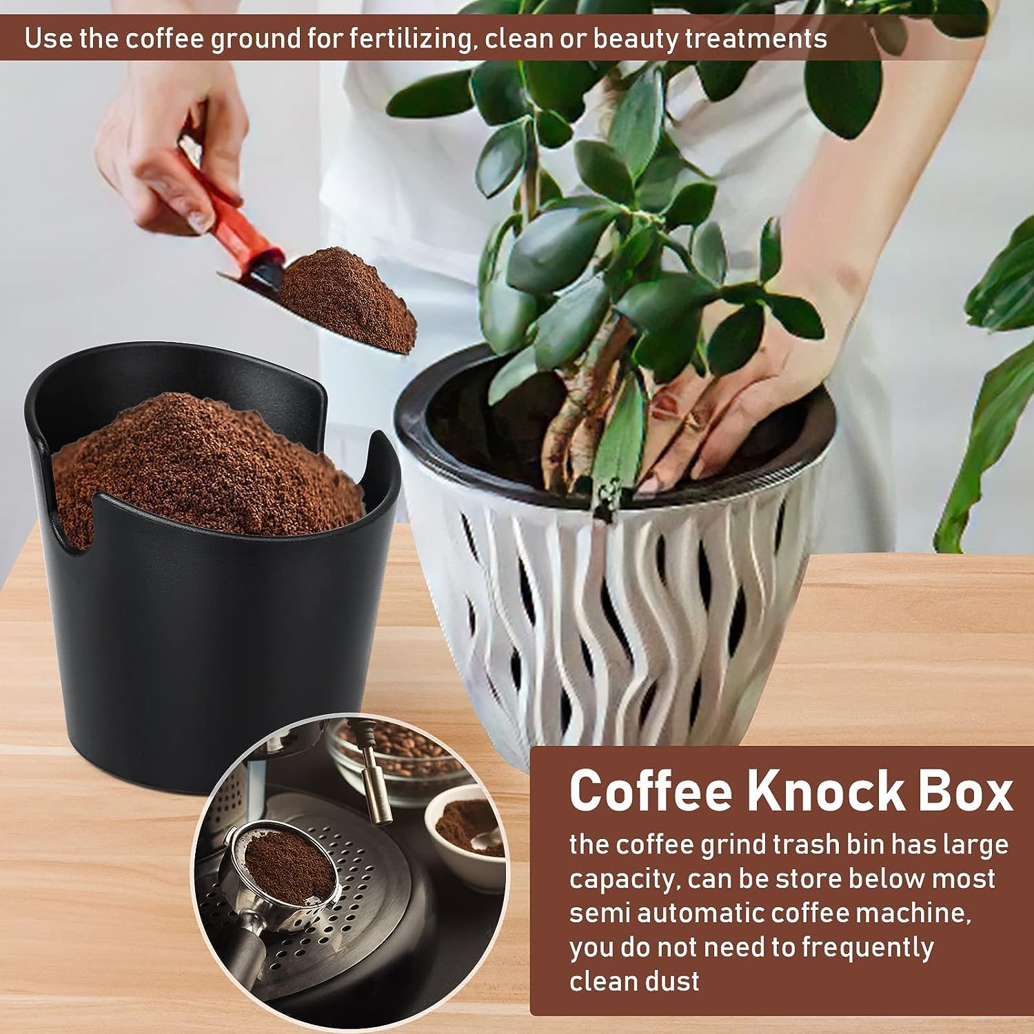 Café Knock Box con Barra de Golpe Extraíble, Cubo para Posos de Café, Accesorios Barista