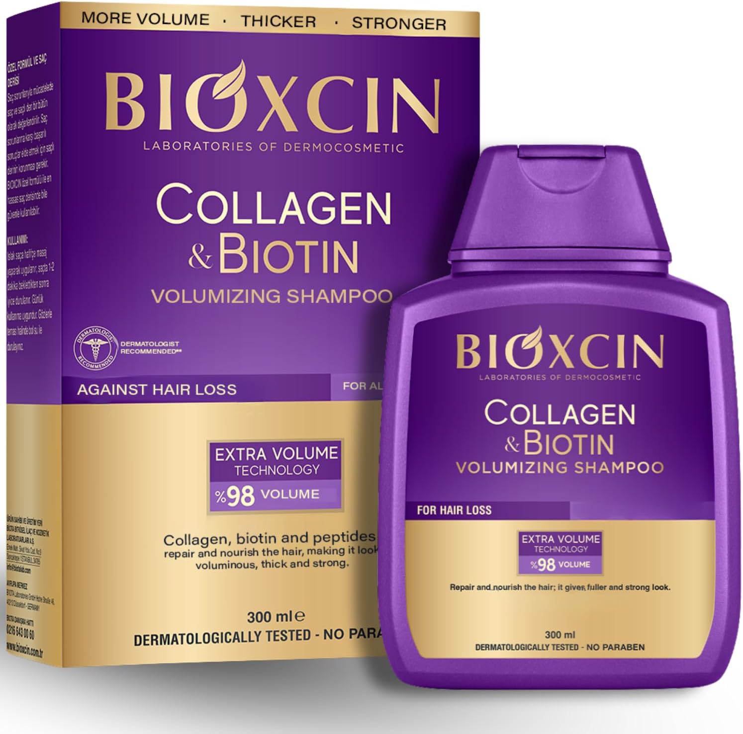 Collagen Biotin Volumizing Shampoo for Thin and Weak Hair, Extra Volume Strength Sulfate-Free, 300 ml