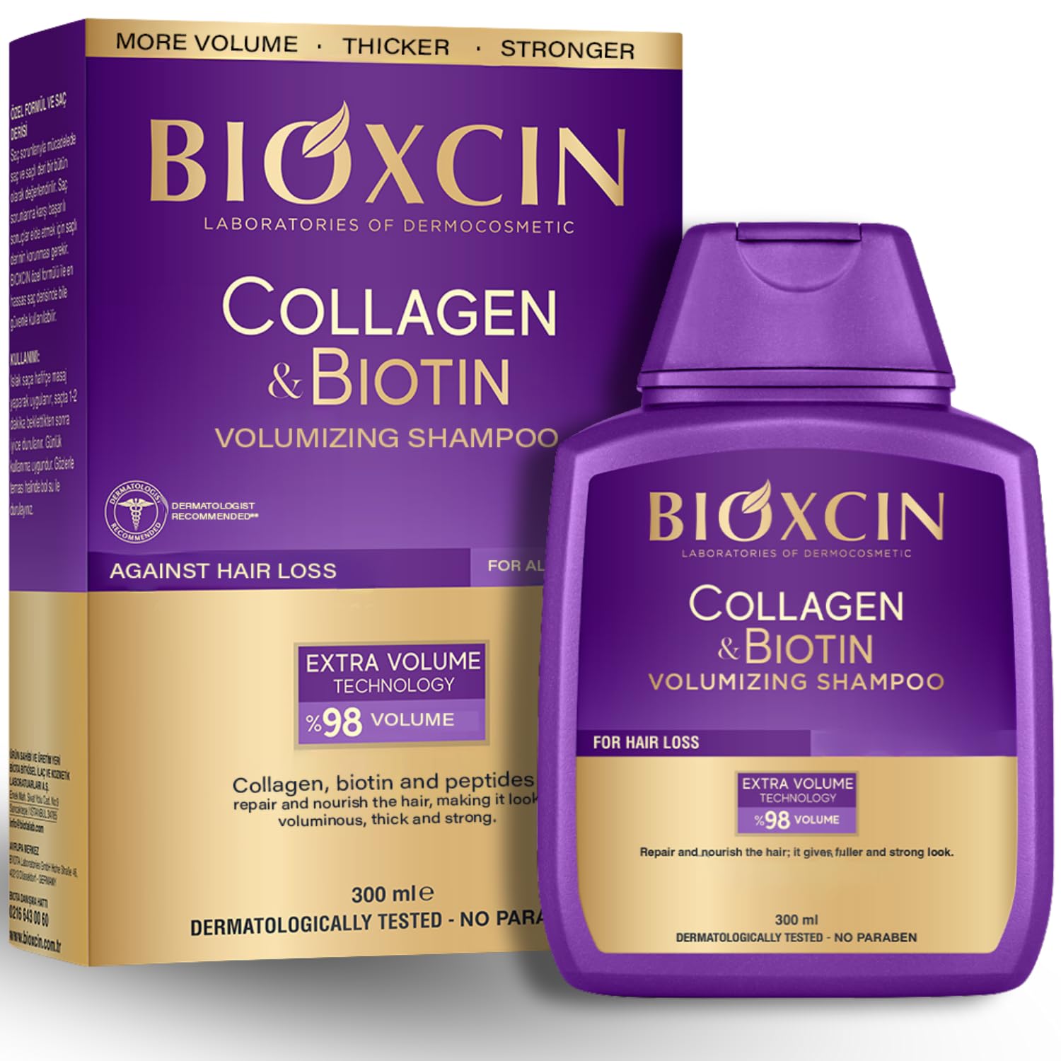 BIOXCIN Collagen Biotin Volumizing Shampoo for Thin and Weak Hair, Extra Volume Strength Sulfate-Free, 300 ml