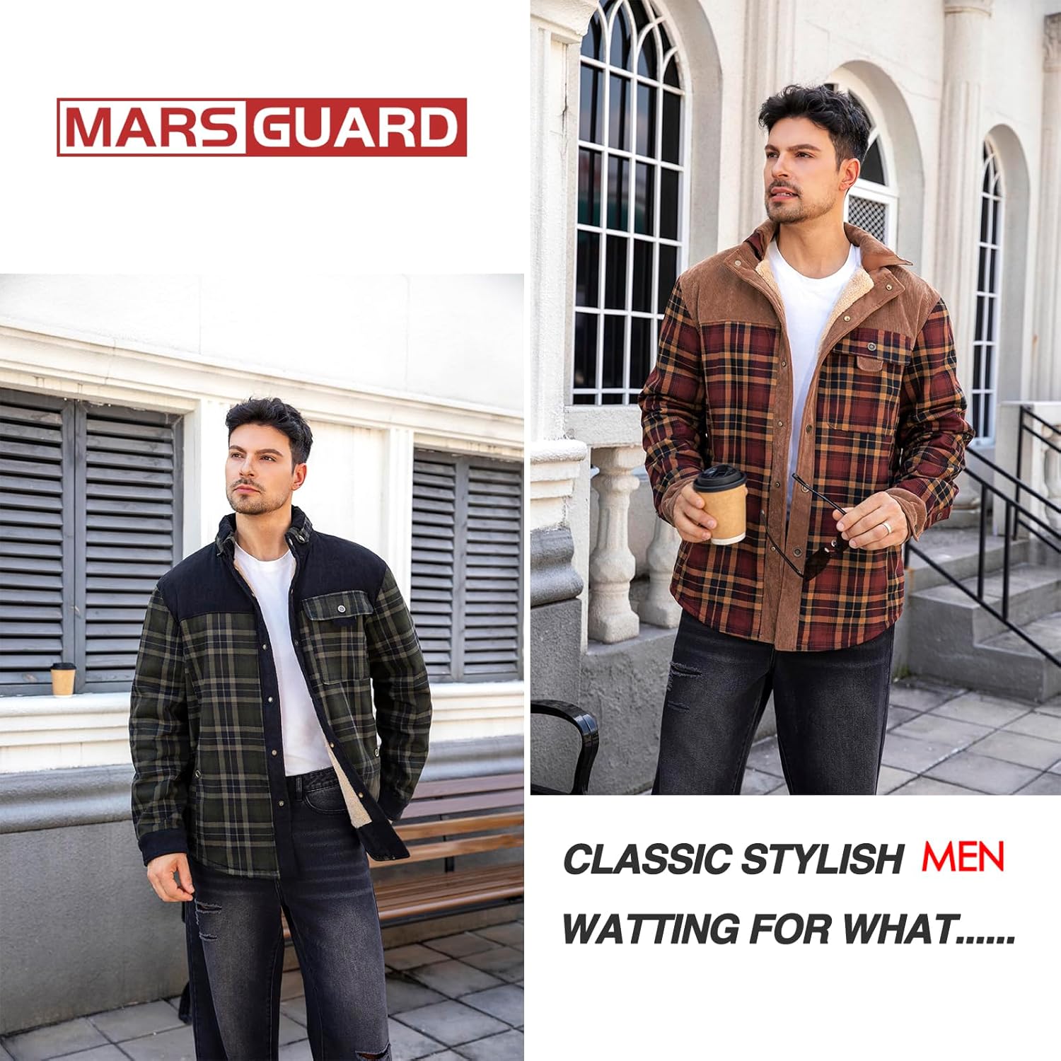 Men's Classic Fit Sherpa Lined Jacket Warm Flannel Shirt, Plaid Button-Down,Outdoor Work for Cold Winter - Image 5