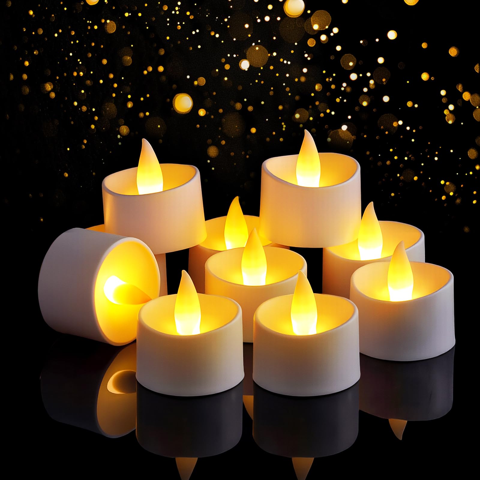 Photo 1 of Eloer Dual-Flame Flickering Flameless LED Tealight Candles, Battery Operated Tea Lights with Warm Yellow Glow, 200+ Hour Long-Lasting Fake Candles for Home Wedding Votive Decor (White, 12 Pack)