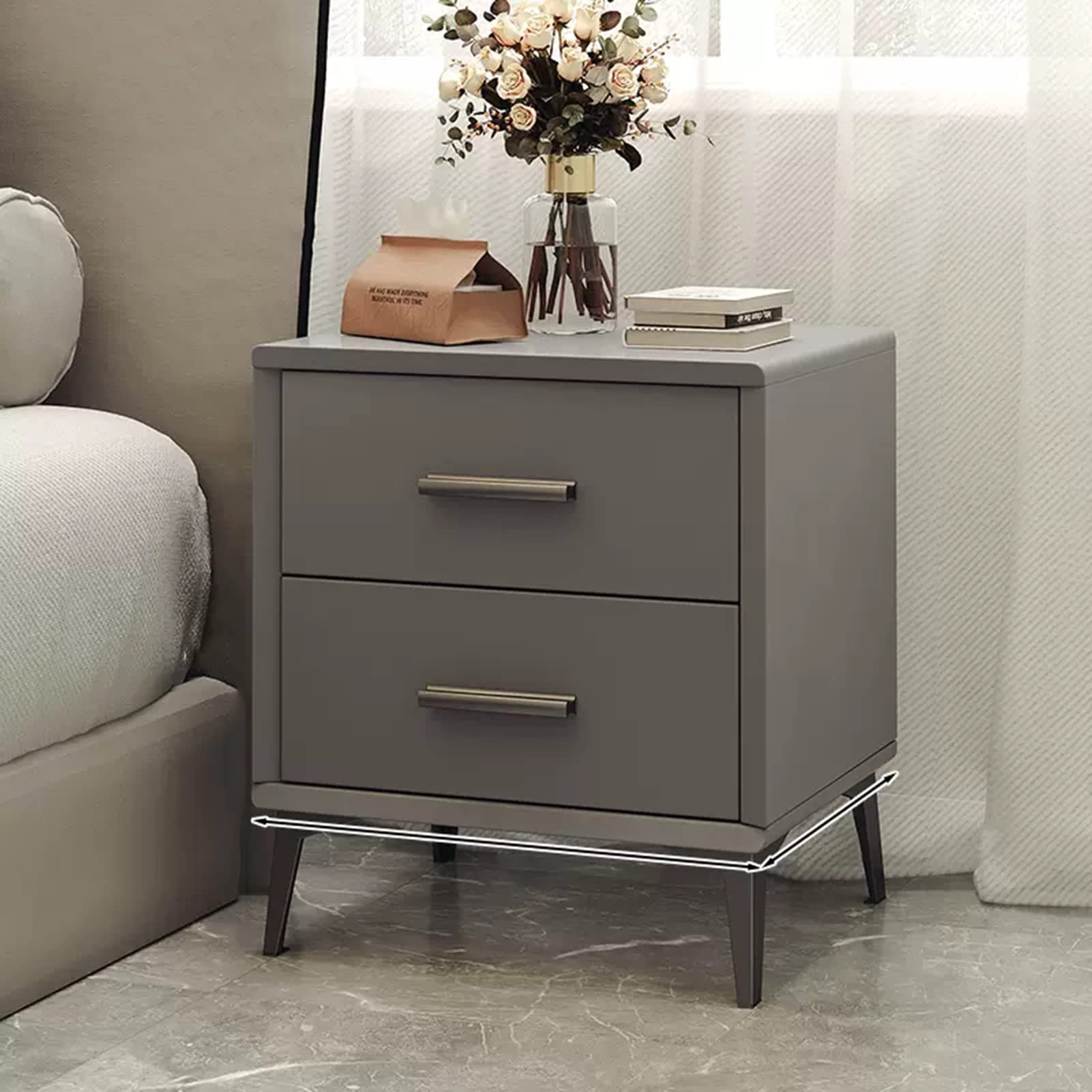 SXZenSpace Modern Nightstand with 2 Drawers & 4 Metal Legs, Stylish Storage Cabinet for Bedroom Living Room, Versatile Furniture Home Décor