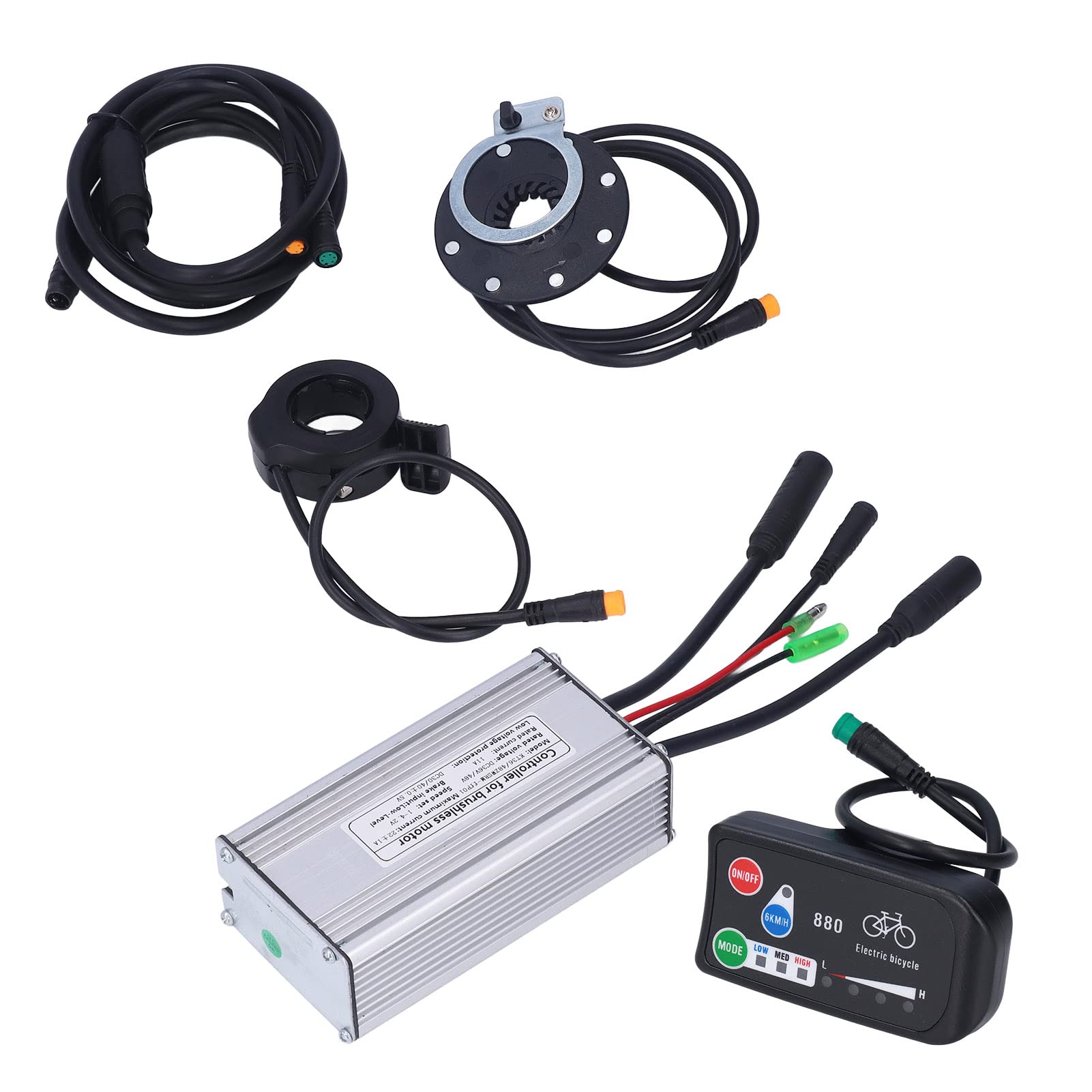 Kit de Controlador de Motor de Bicicleta Eléctrica, DC 36V 48V 500W 22A Controlador de Motor Pantalla LED 880 Acelerador de Pulgar 130X Sensor de Asistencia de Potencia 8C Kit