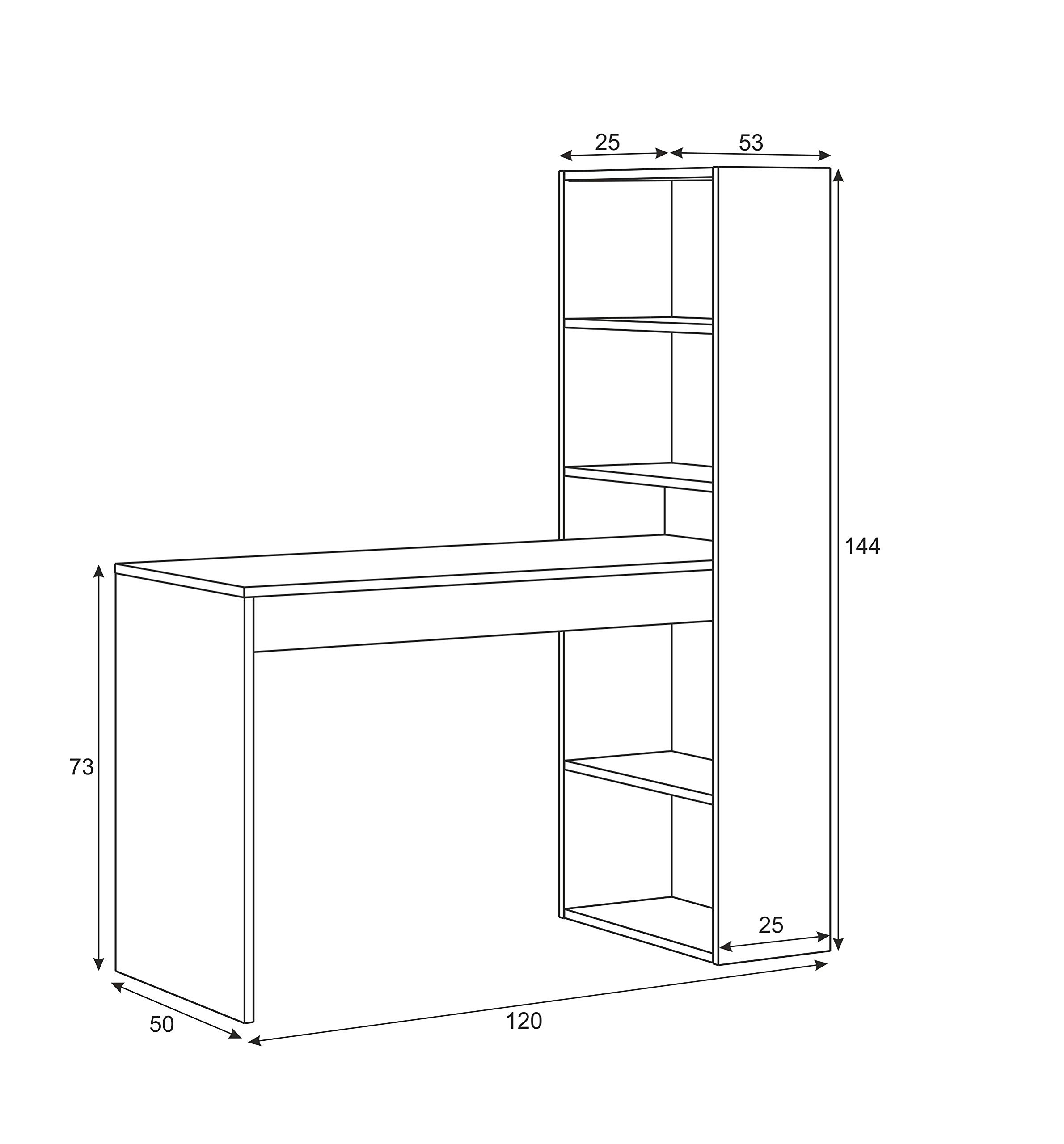 Mobelcenter - Escritorio y estantería Reversible - Mesa de Oficina o Escritorio con estantería (Blanco y Roble) - 1157