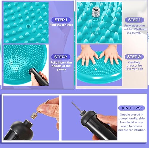 Miniatura 10 de Meooeck Juego de cojines inflables para niños sensoriales con 3 cápsulas de equilibrio y 4 bolas de masaje con puntas, almohadillas de asiento para