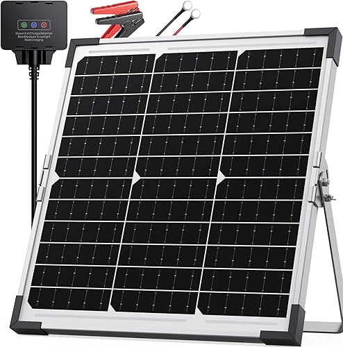Cargador de batería solar de 20 W y 12 voltios, cargador de batería solar con controlador de carga + soporte de montaje ajustable de 360, kit de