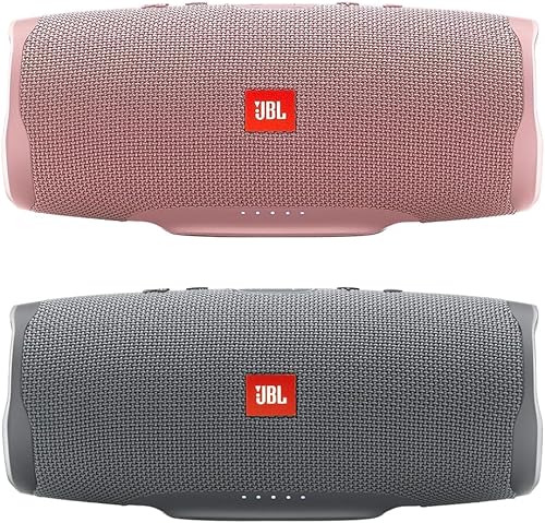 JBL Charge 4 - Paquete de altavoces Bluetooth portátiles impermeables - RosaGris (par)