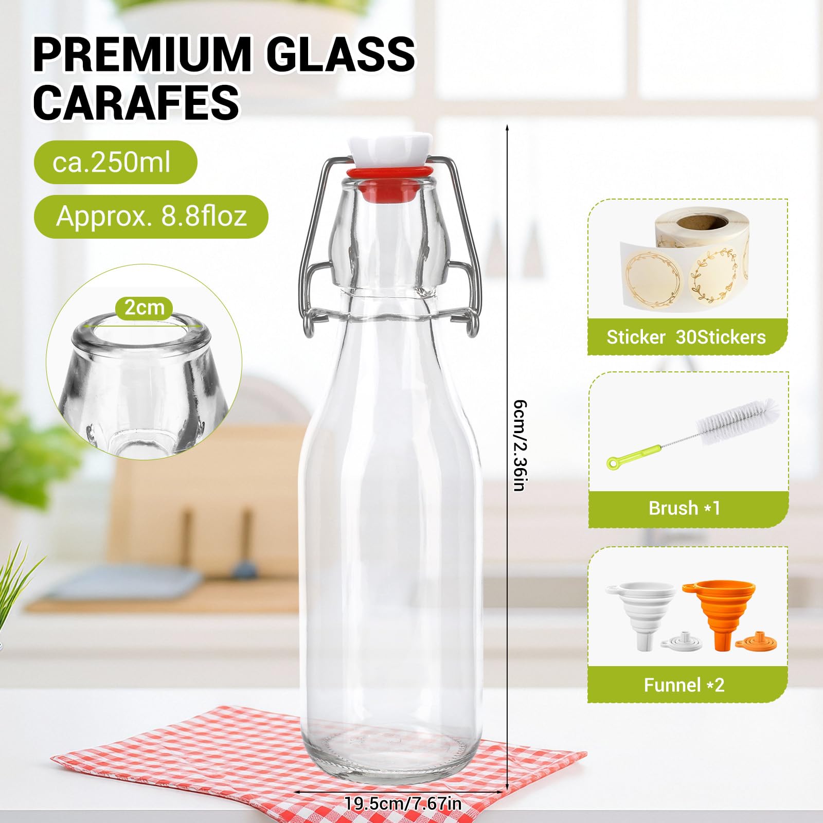 10 Szklanych Butelek 250 Ml Z Uchylną Górną Częścią, Likieru, Soku, Syropu