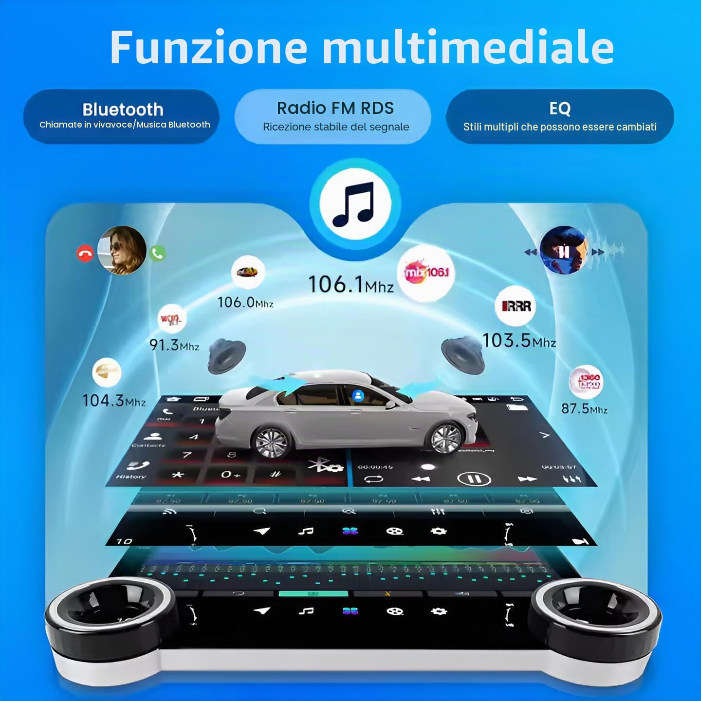 AudioTune Autoradio 10.1" Android 13-2 DIN Touchscreen QLED HD 1280x800, CarPlay Android Auto Wireless, WiFi 6, Bluetooth 5.4, GPS, FM/AM (RA-302)