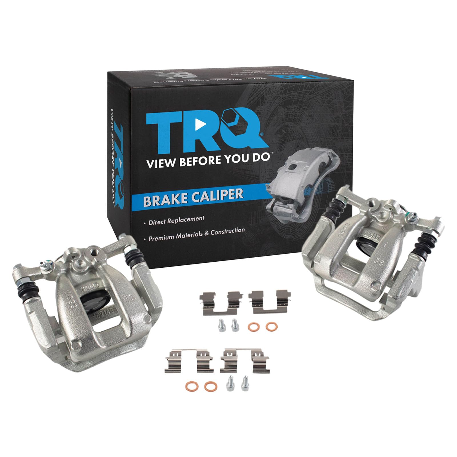 TRQ Rear Brake Caliper Set Zinc Coated Brackets Hardware