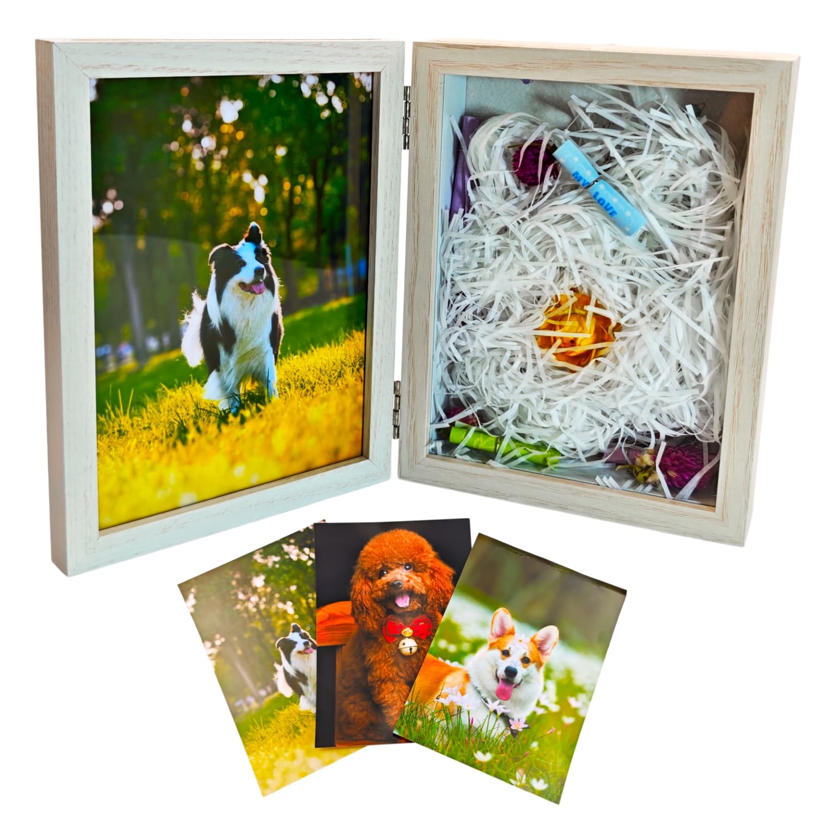 Photo 1 of 5x7 Pet Memorial Shadow Box for Dog Cat, Keepsake Photo Frame, White