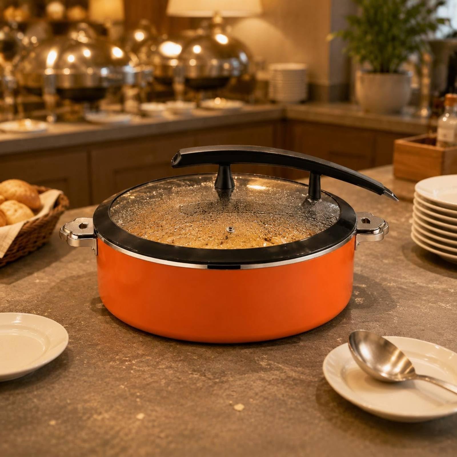 B Baosity Chafing Dish Calentador de Buffet Recipiente Bandeja Caldera de Comida de Acero Inoxidable Estructura Resistente para Uso Diario Profesional, Oro Rosa, 38CM