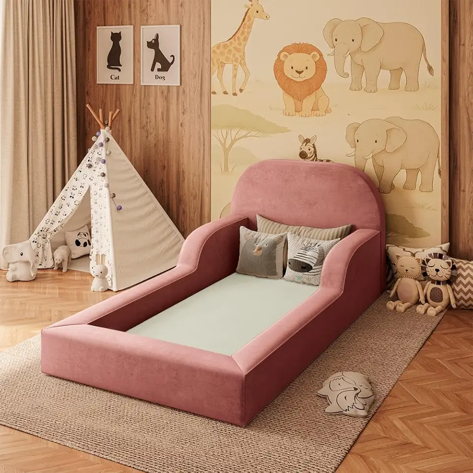 Cama Montessoriana Infantil Espuma Proteção Lateral + Colchão - Balaqui Decor Cor:rosa