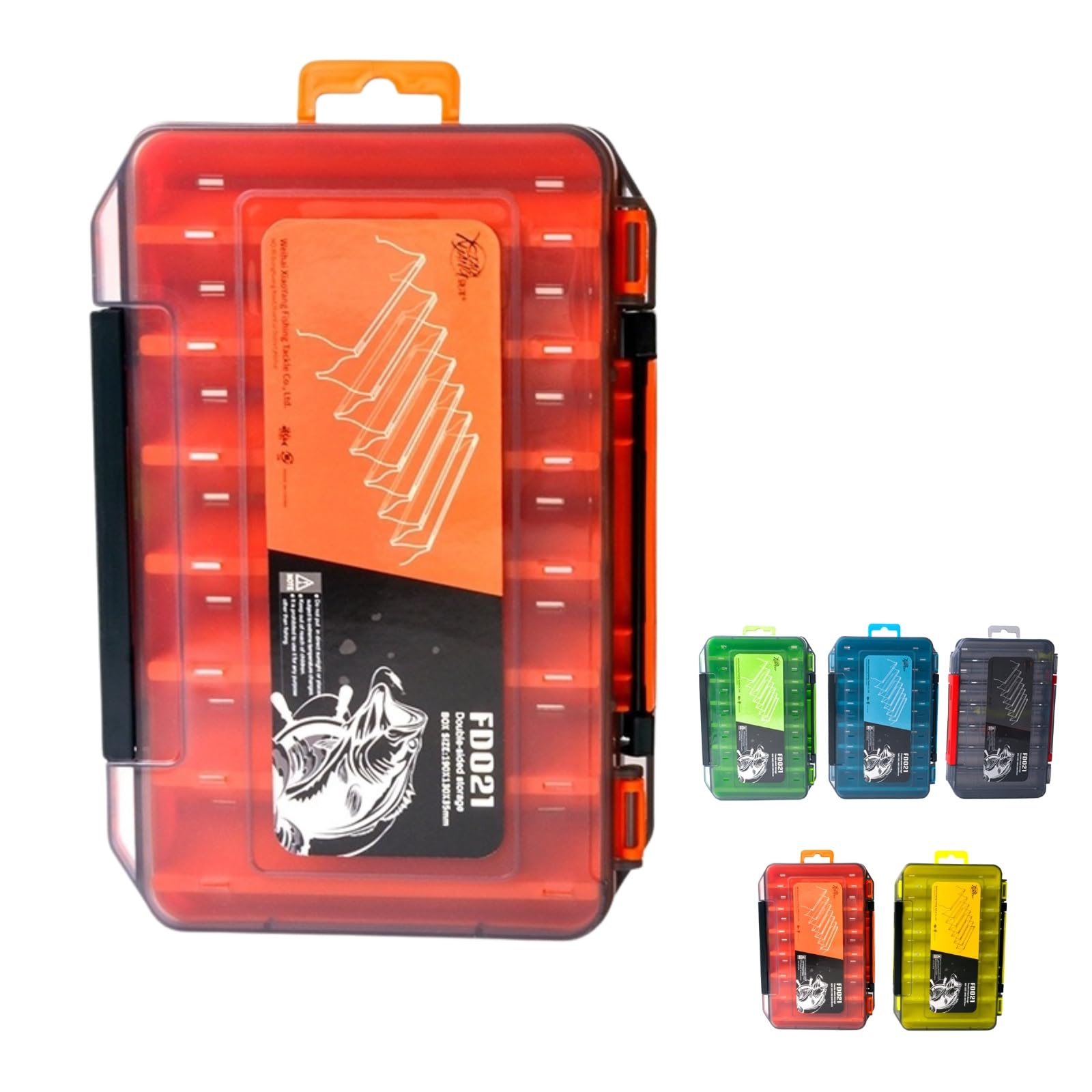 Boxonly Waterproof Double-Sided Fishing Tackle Storage Box – Large Orange Lure Organizer for Hooks, Accessories & Terminal Tackle, Portable & Clear Case
