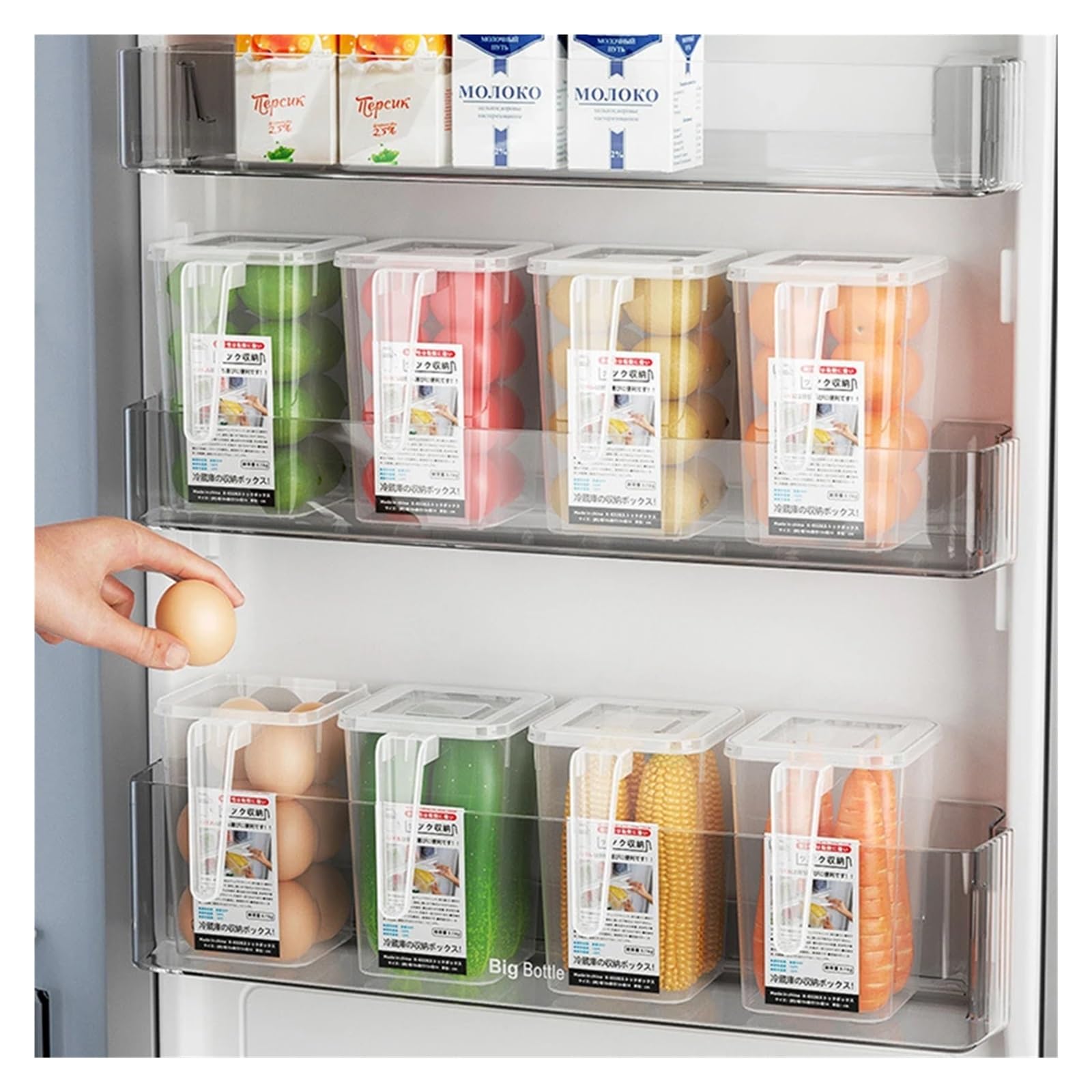 Almacenamiento de cocina Caja de almacenamiento for verduras, huevos, carne, cajón de cocina, organizador de puerta lateral for refrigerador, caja de conservación de alimentos frescos, estante de alma