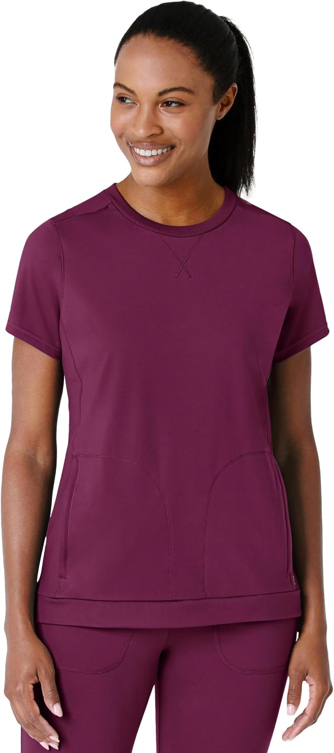 Wink Renew Women's Flex-n-Reach Crew Neck Scrub Top, Wine, XL