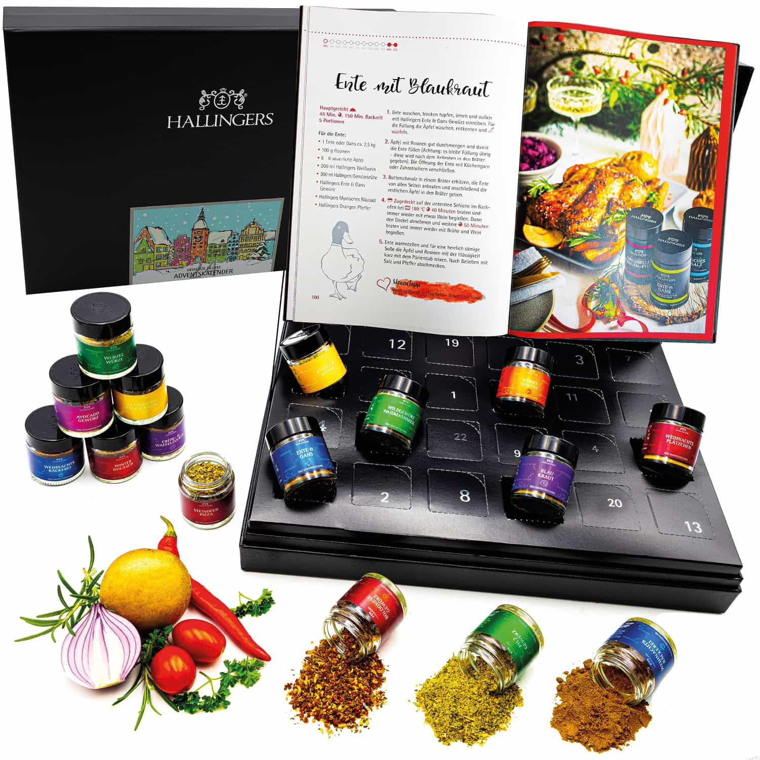 Hallingers Winterkalender & Happiness is handgemacht - Gewürz Adventskalender Product Description