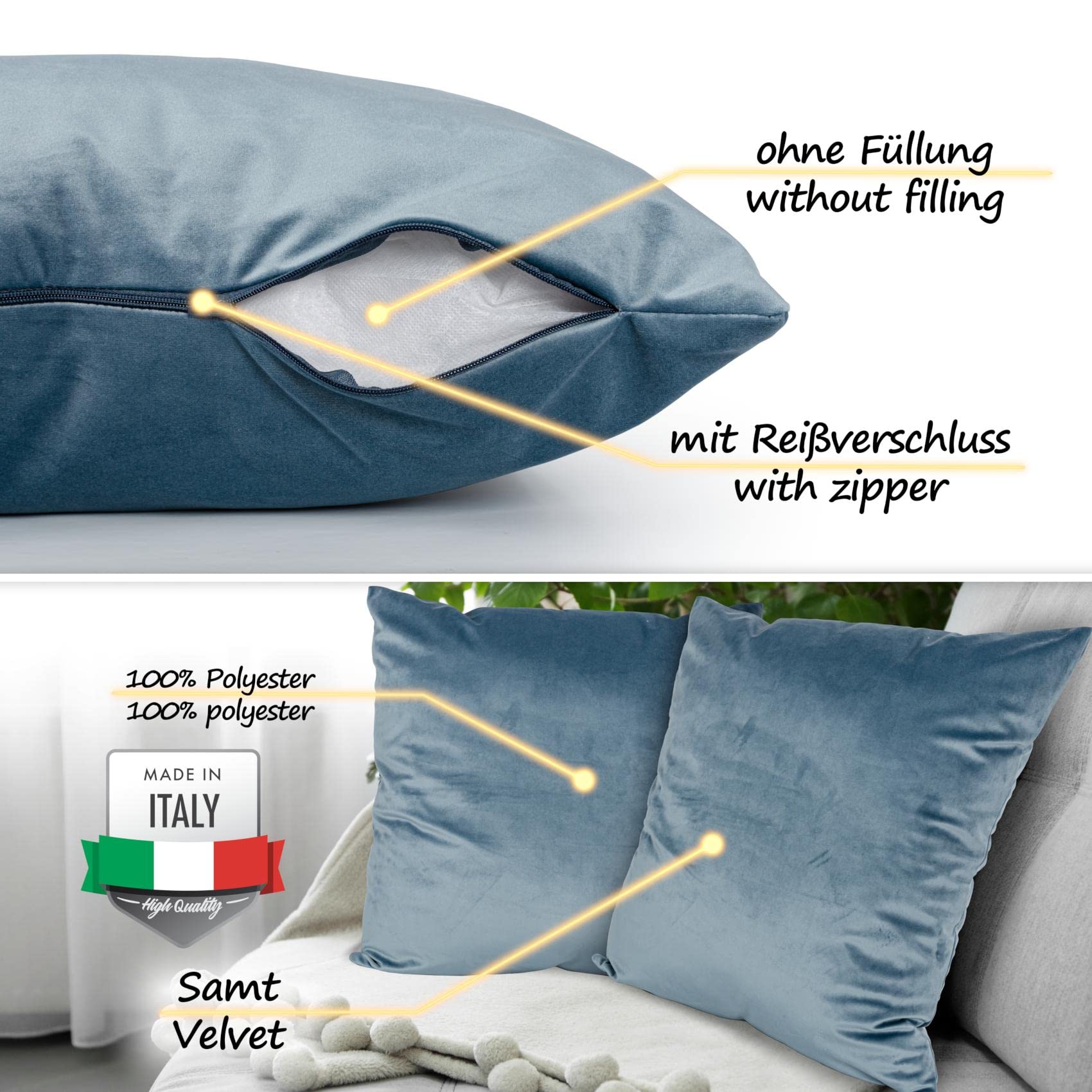 Pamuq Kussenhoes - zonder vulling - 40x40 Samt, wit, 2-delig set
