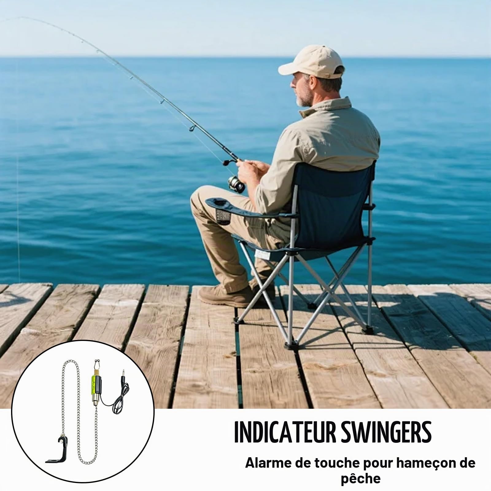 3 pièces Ensemble sans fil d'indicateur de touche pour la pêche à la carpe et LED Swinger, alarmes de pêche lumineuses LED, indicateur de touche avec radio, pour la pêche de nuit et à plusieurs cannes