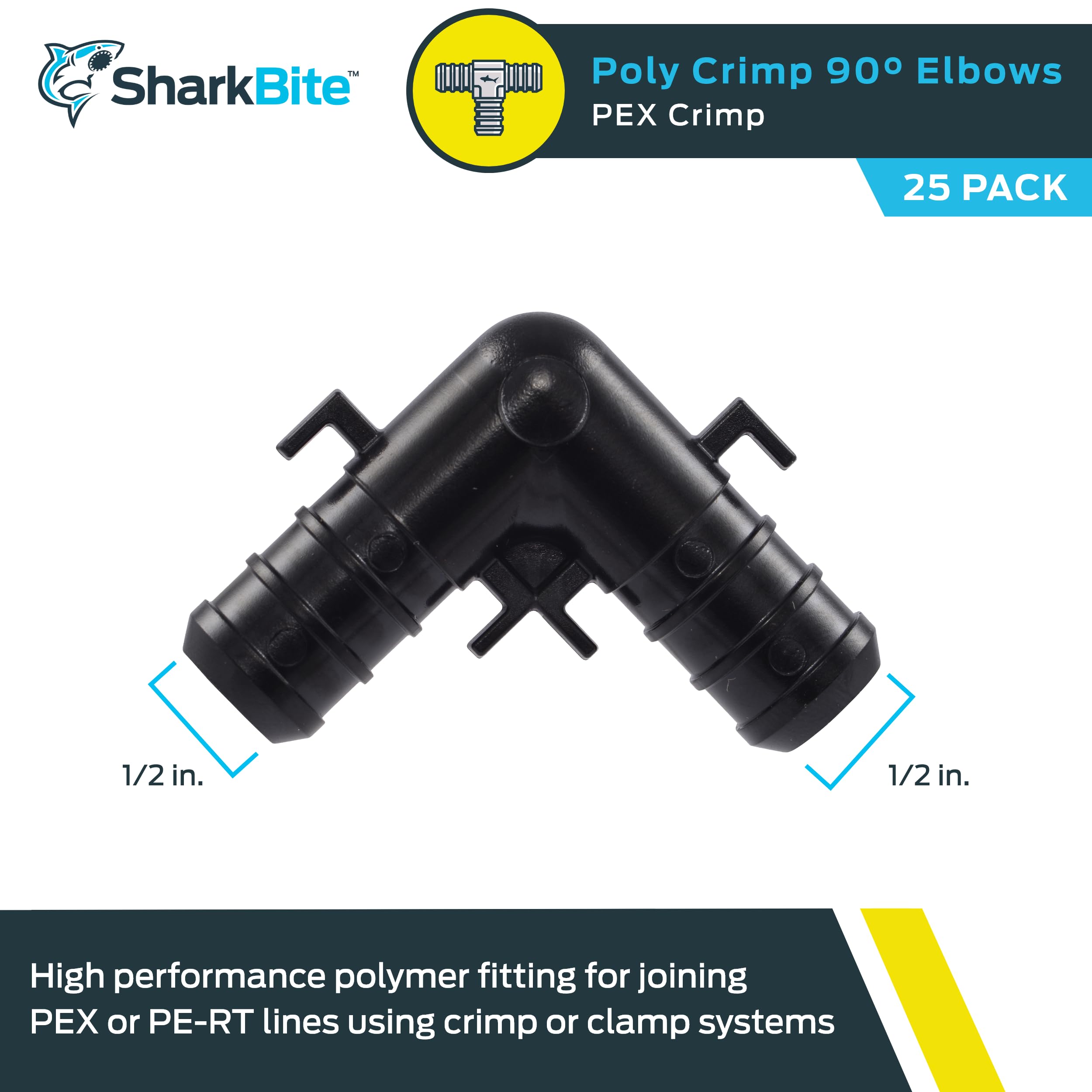 SharkBite UP248 Codo de púas de plástico de 1/2 pulgadas, paquete de 25