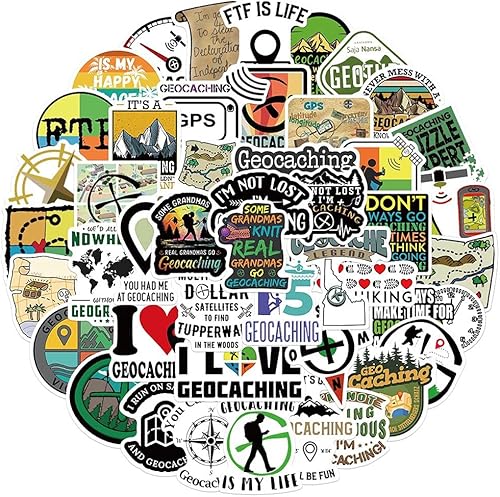 Geocaching Stickers | 50 calcomanías de vinilo impermeables Geocacher Geocache para botellas de agua, bicicleta, laptop, refrigerador, equipaje,