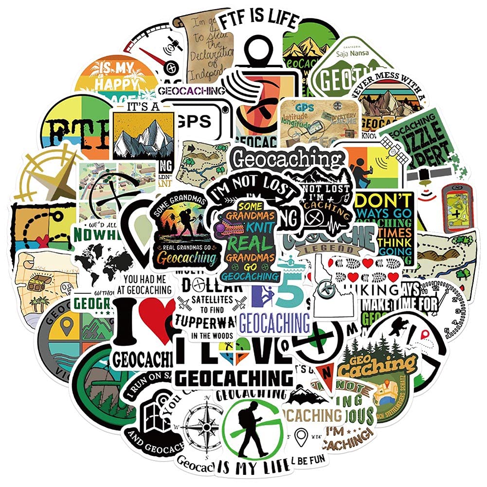 Geocaching Stickers |50 Pcs Geocacher Geocache Waterproof Vinyl Decals for Water Bottles Bicycle Laptop Refrigerator Luggage Computer Mobile Phone