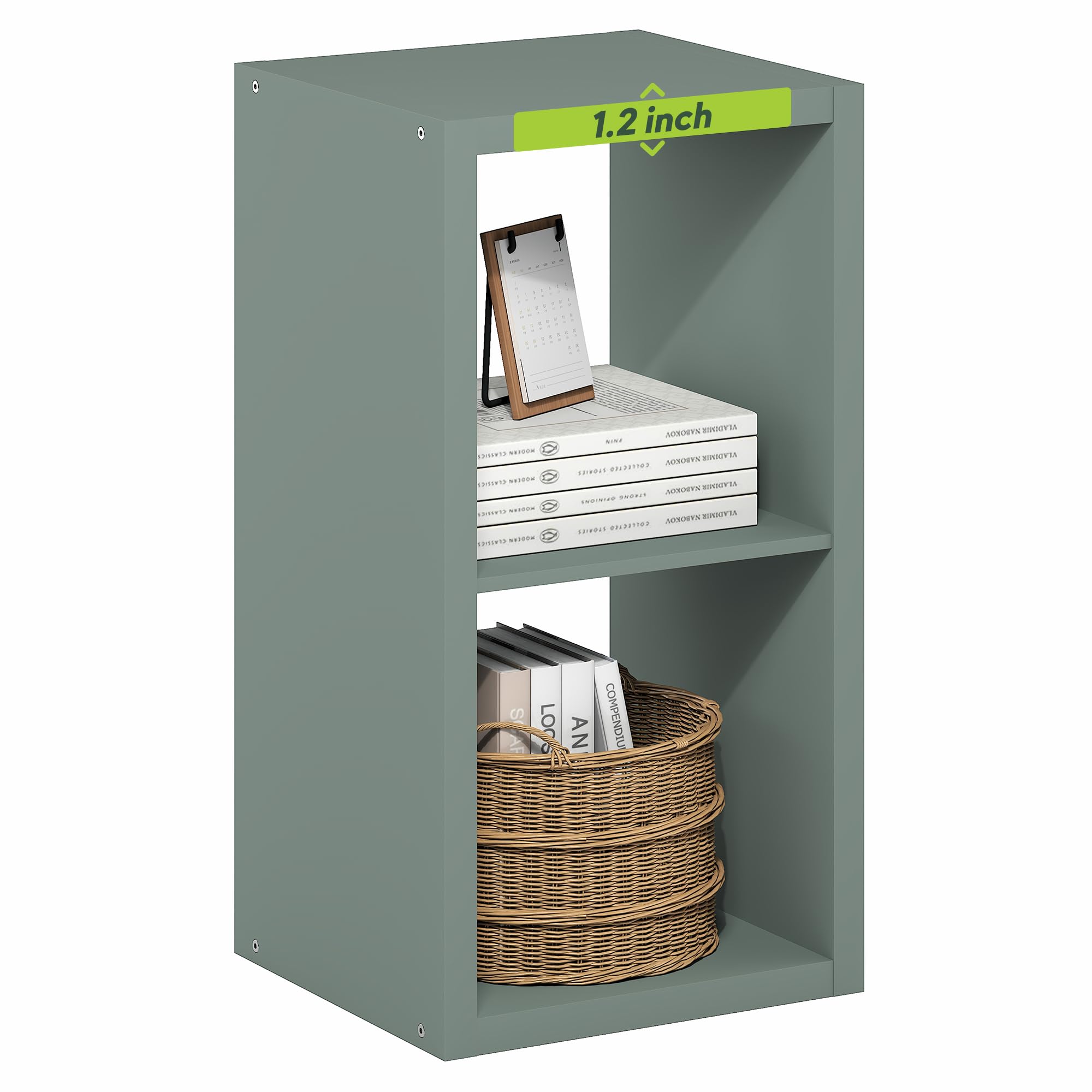 Furinno CUBICLE Book Shelf, 2-Cube Thick Frame Bookshelf, Horizontally & Vertically Reversible Bookcase with Open Back, 14.6 x 15.9 x 30, for Living Room, Bedroom, Home Office, Sage Green — image 1