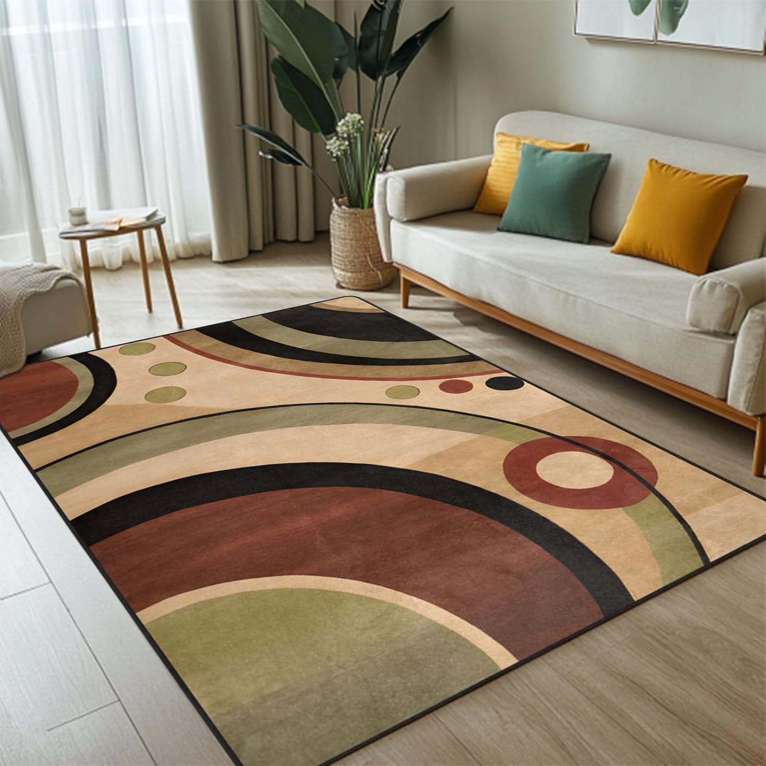 Abstract Circles Area Rugs 5x7 Rug for Living Room Geometry Area Rug Non Slip Gometric Printed Large Rug for Living Room, Bedroom, Farmhouse, Dining Room, Home Decor