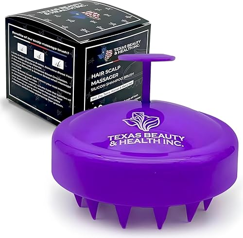 Texas Beauty & Health - Cepillo masajeador de cuero cabelludo con cerdas de silicona suaves para apoyo al crecimiento del cabello y eliminación de