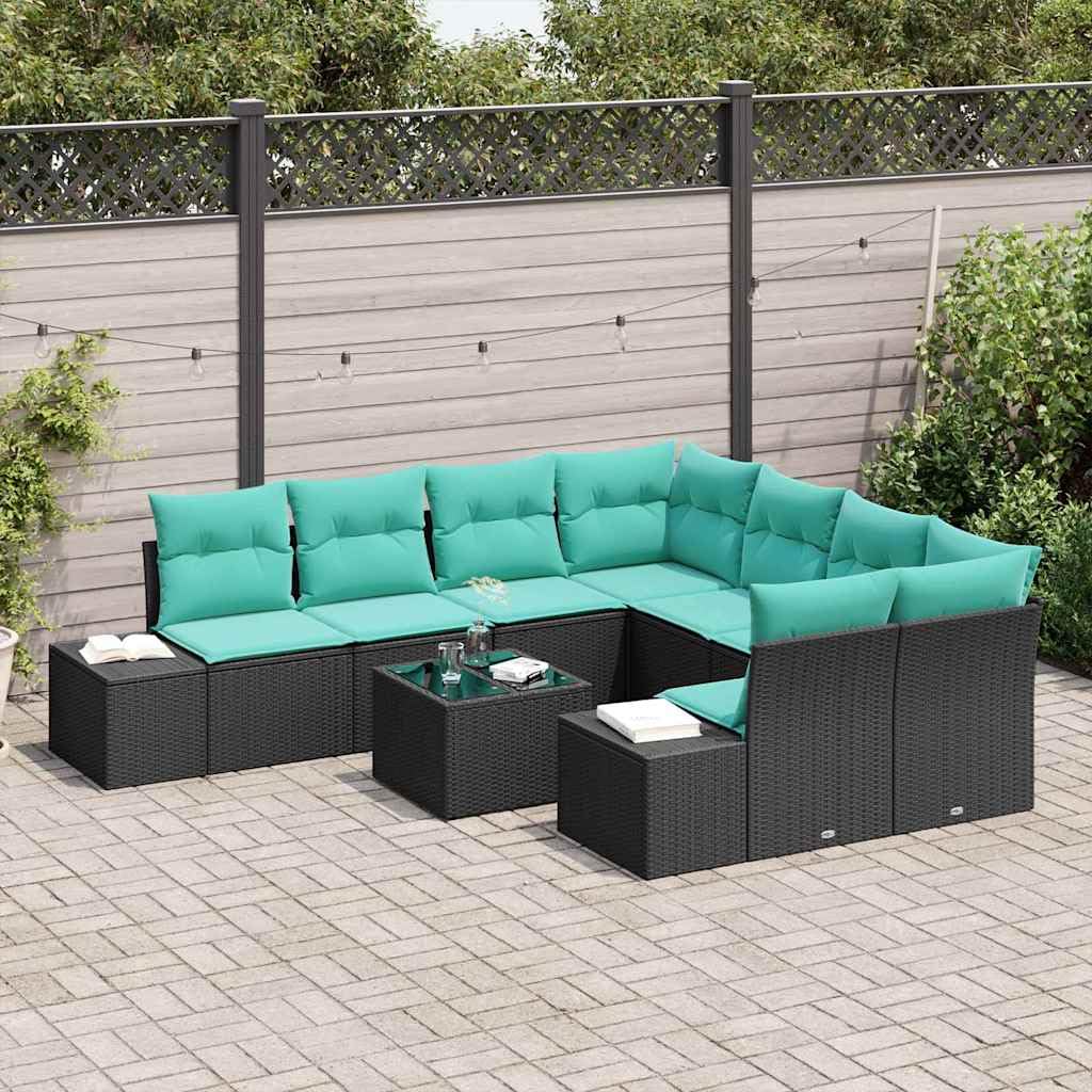 Set di mobili da giardino in polyrattan, 9 pezzi