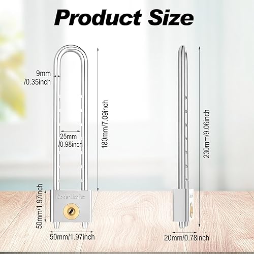 Miniatura 2 de Candado de grillete largo con llave de latón macizo de 2 pulgadas de longitud ajustable extraíble, grillete plateado para puertas, armarios, cajas