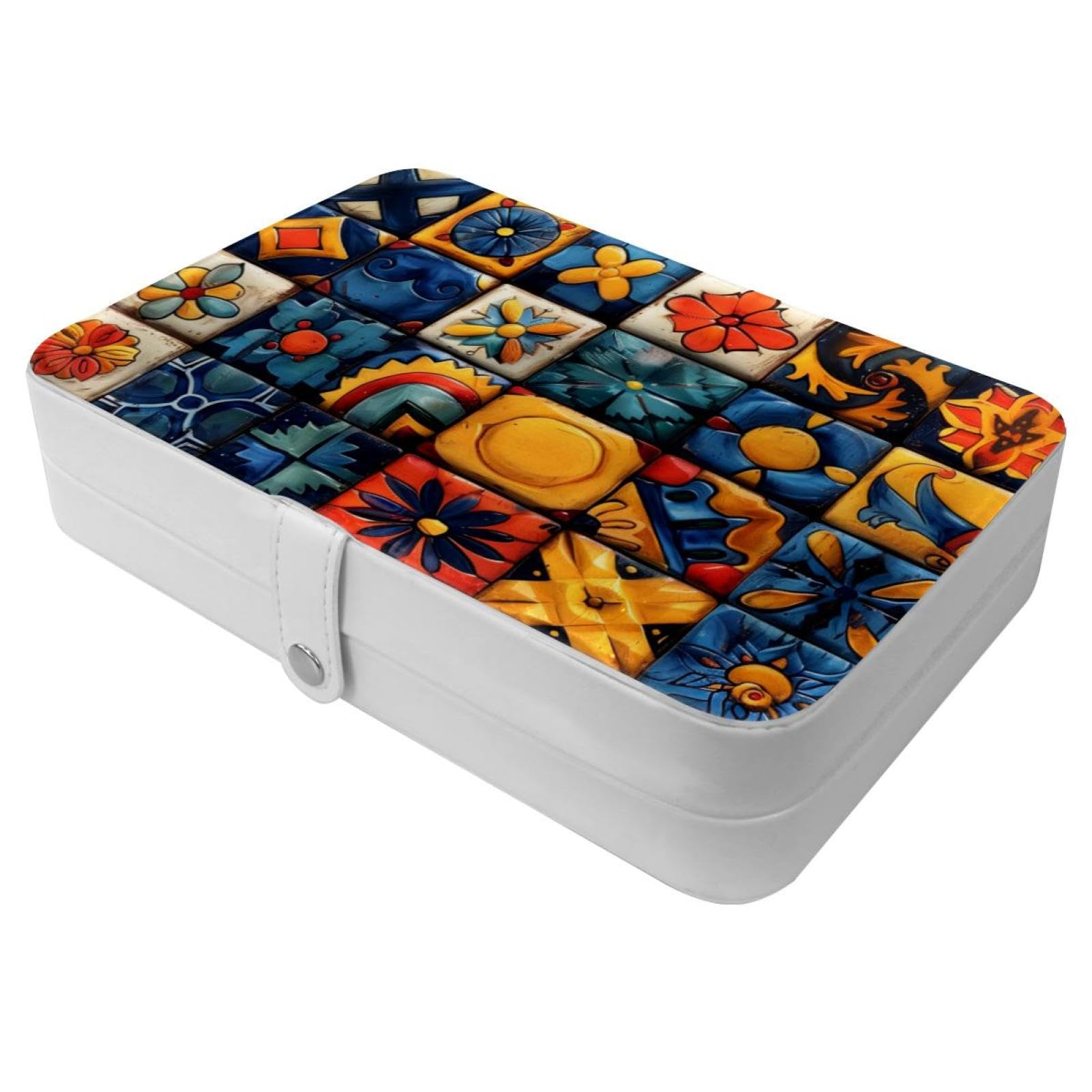 Boîte de rangement bijoux de voyage compacte à boucle et motifs géométriques