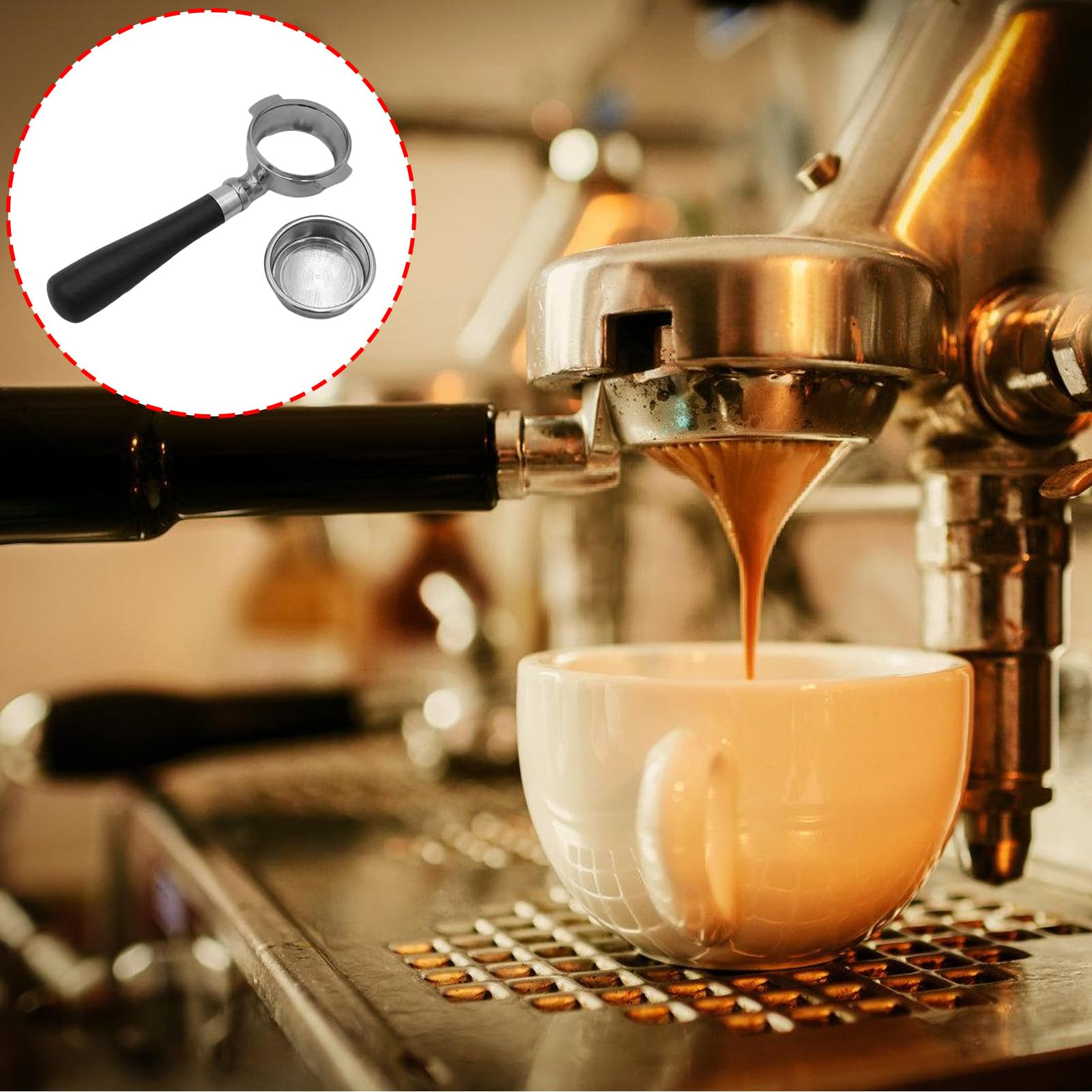 Portafiltro de café sin fondo, mango de café para máquinas de espresso de 58 mm, con diseños ergonómicos y portafiltro sin fondo de atractivo vintage