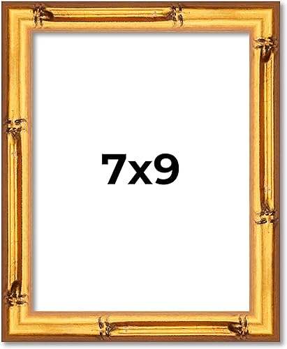 Marco de fotos de bambú dorado de 7 x 9 pulgadas, marco de fotos completo y moderno, incluye protector frontal de acrílico UV, tablero de respaldo