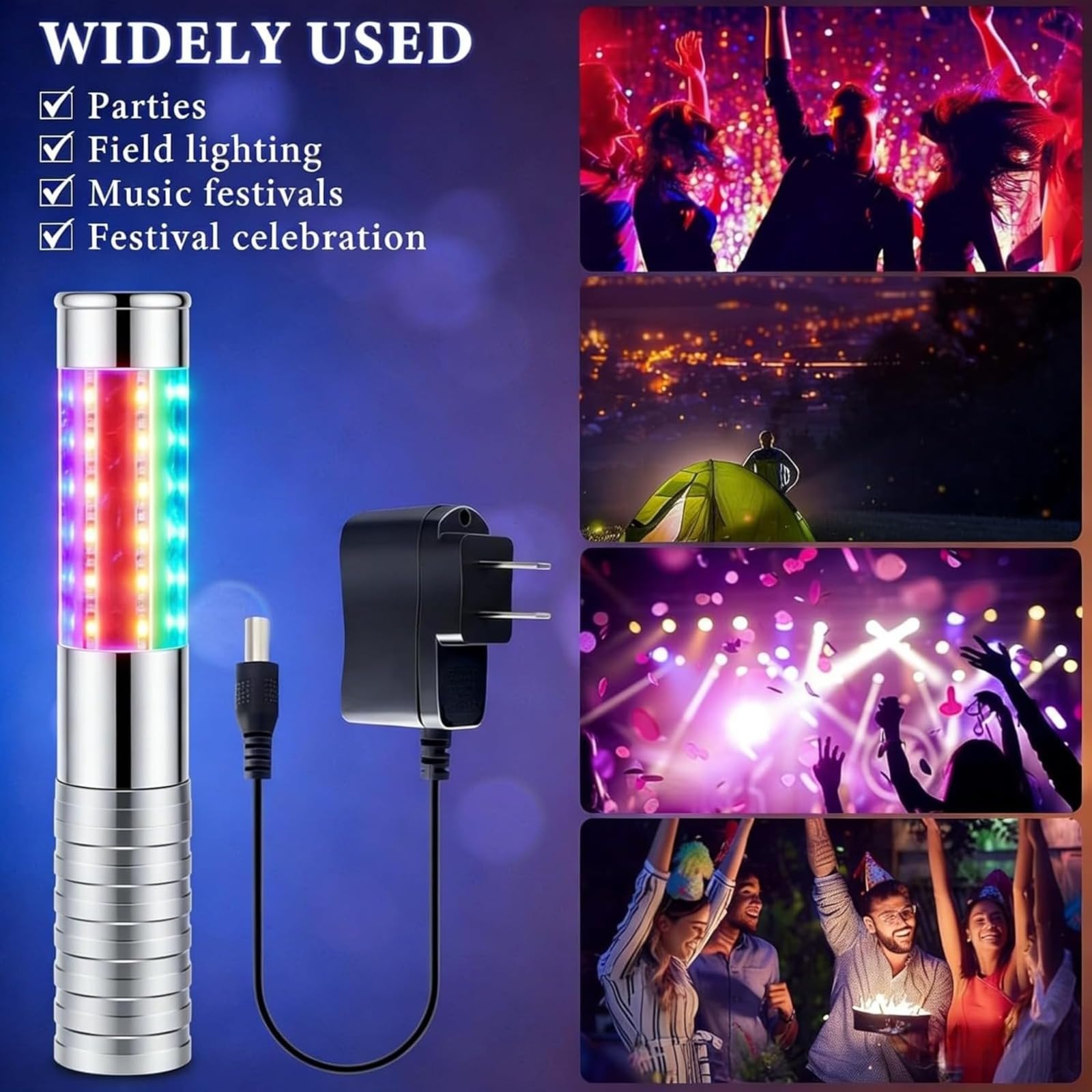 2 Pack LED Bottle Lights – Recargable Strobe Sticks and Luminous Sticks for Champagne Bottles Bar, Club, Partido, Birthday, Wedding, Events (plata)