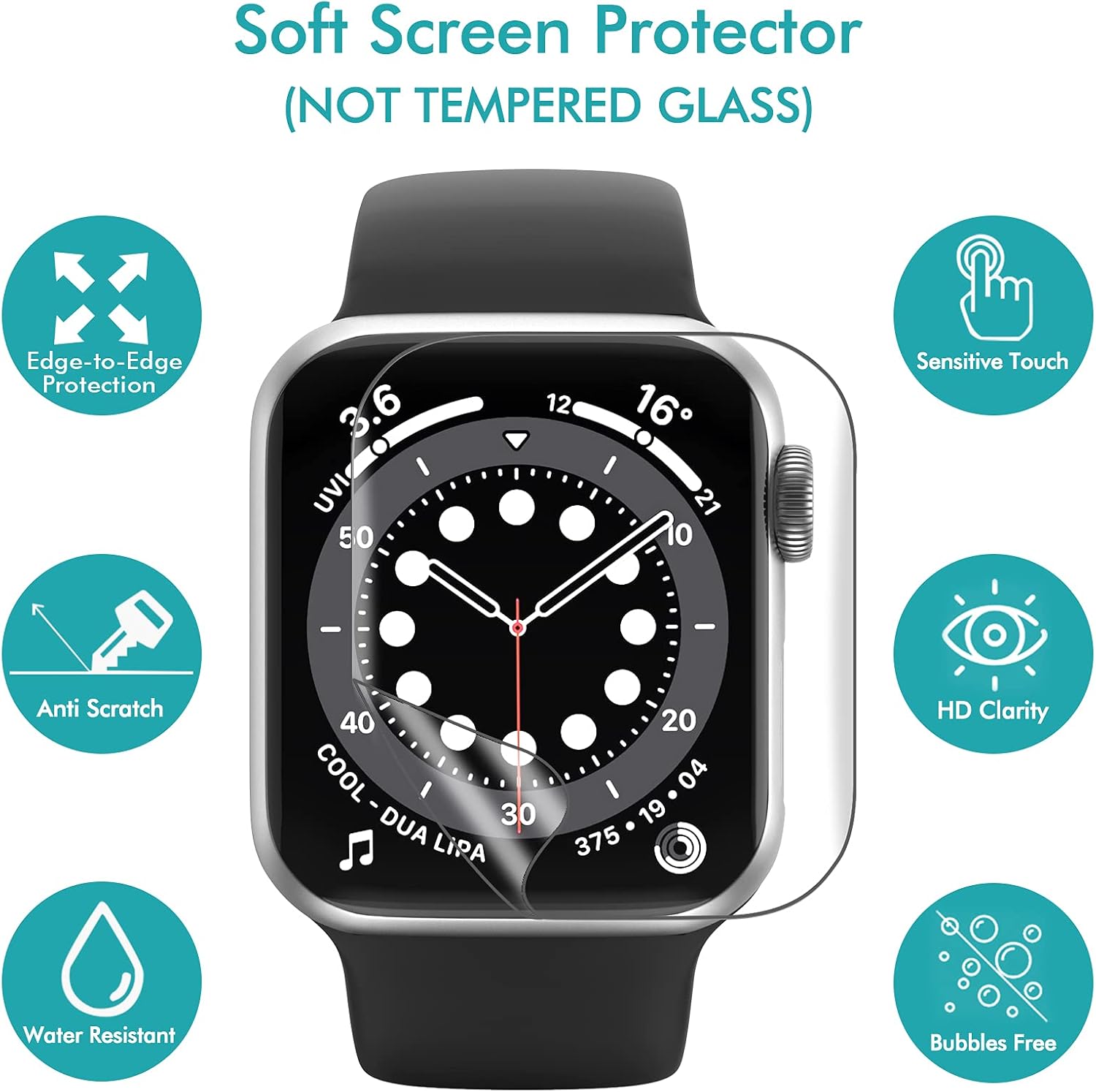 VASG [8-Pack Screen Protector compatible with Apple Watch Series 6 / SE/Series 5 / Series 4 44mm, Full Cover Flexible Clear Film Compatible with iWatch 44mm [Scratch Resist] [Ultra-Thin]