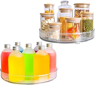 Clear Lazy-Susan Turntable Cabinet-Organizer – 2-Pack 11-Inch Lazy Susan Spice-Rack Storage – Plastic Lazy Susan for Fridge Refrigerator Pantry