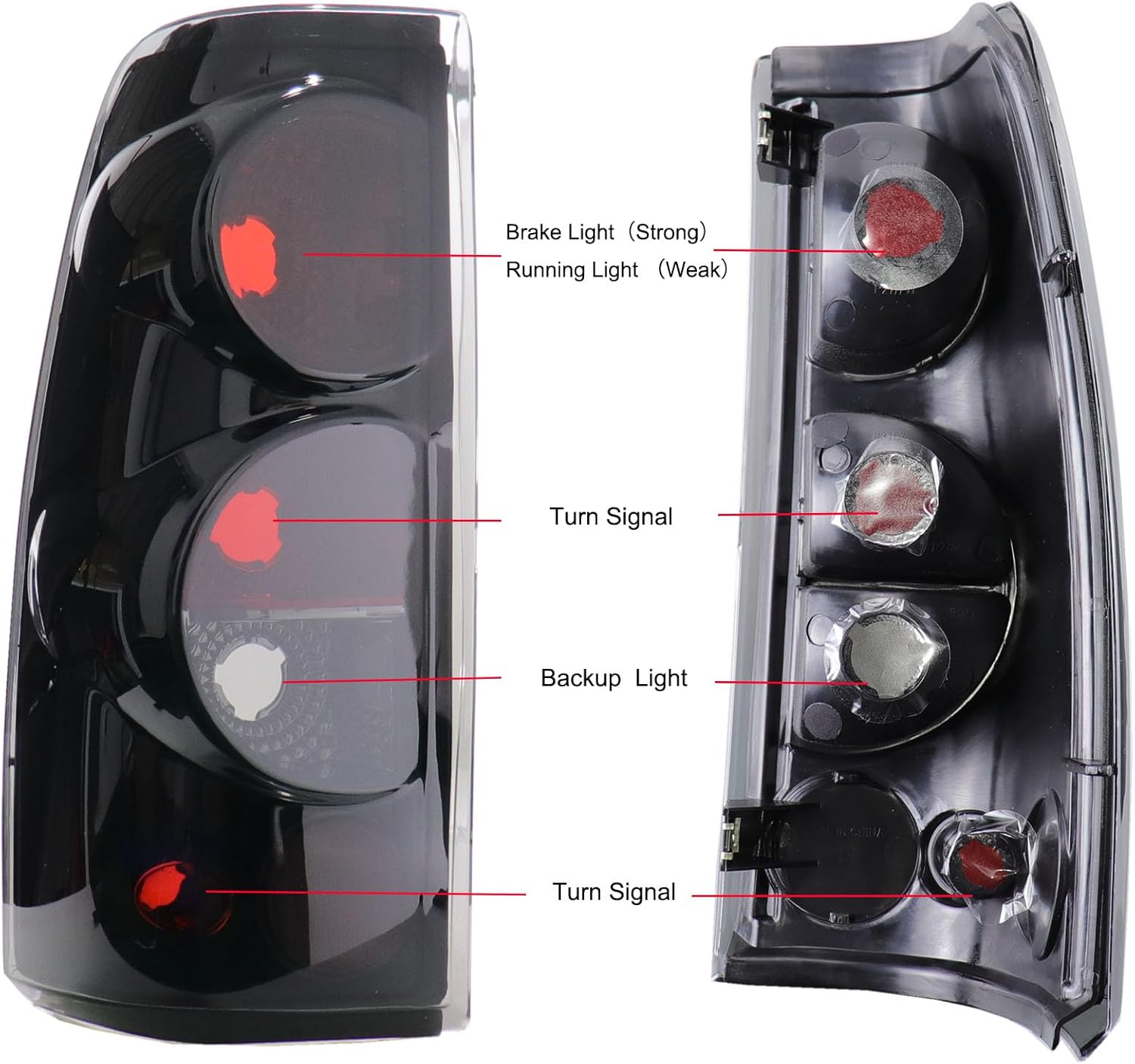MOCW Tail Light Compatible With 1999-2006 Chevy Silverado 1500 2500 3500 2007 Classic,1999-2002 GMC Sierra 1500 2500 3500 Taillight Housing Replacement Left Driver & Right Passenger Side, Black/Smoke