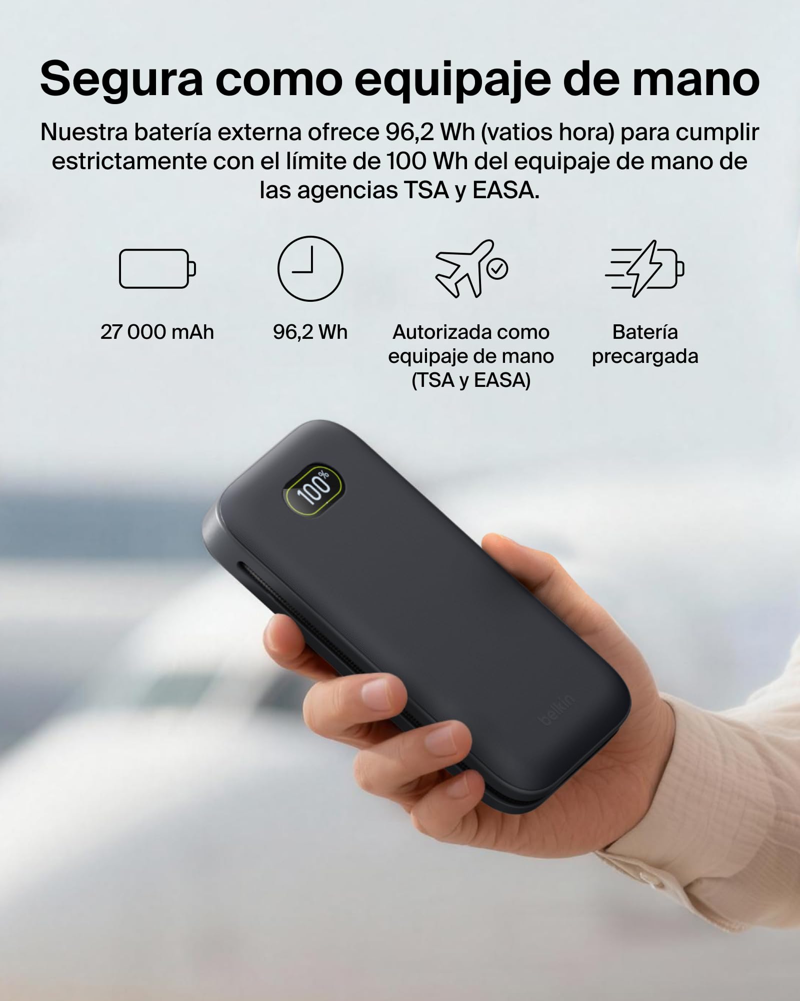 Belkin UltraCharge Pro Batería Externa Carga Rápida 27000mAh, Power Bank Con Cable USB C Integrado, USB PD De 240 W y USB A, Batería Portátil para MacBook Pro, iPhone, iPad, Galaxy, Pixel, Gris Carbón
